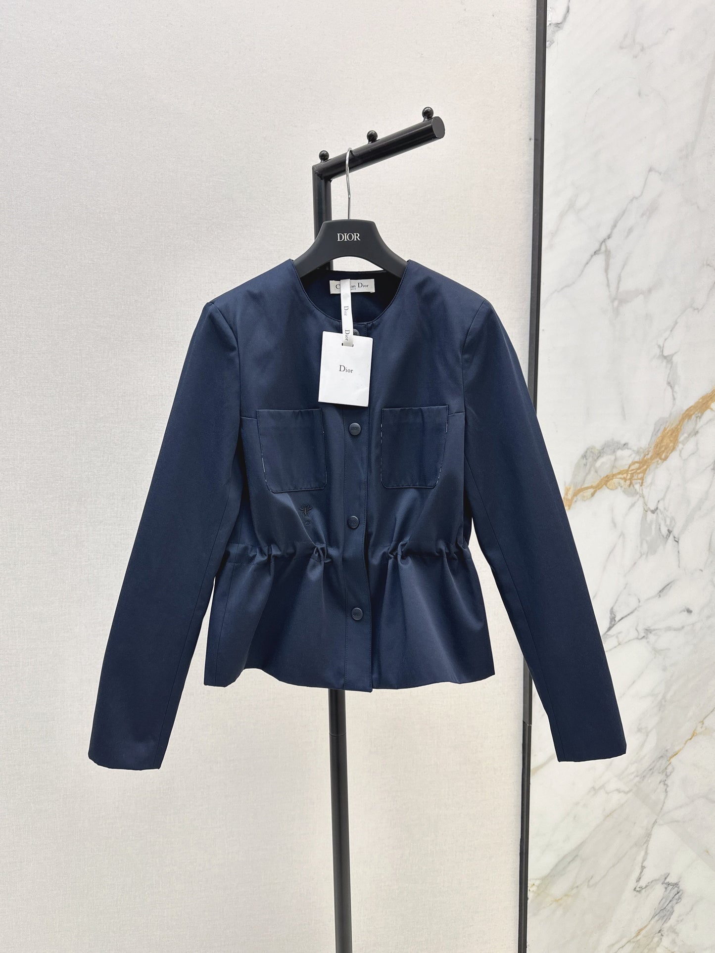 Round-neck, waisted trench coat