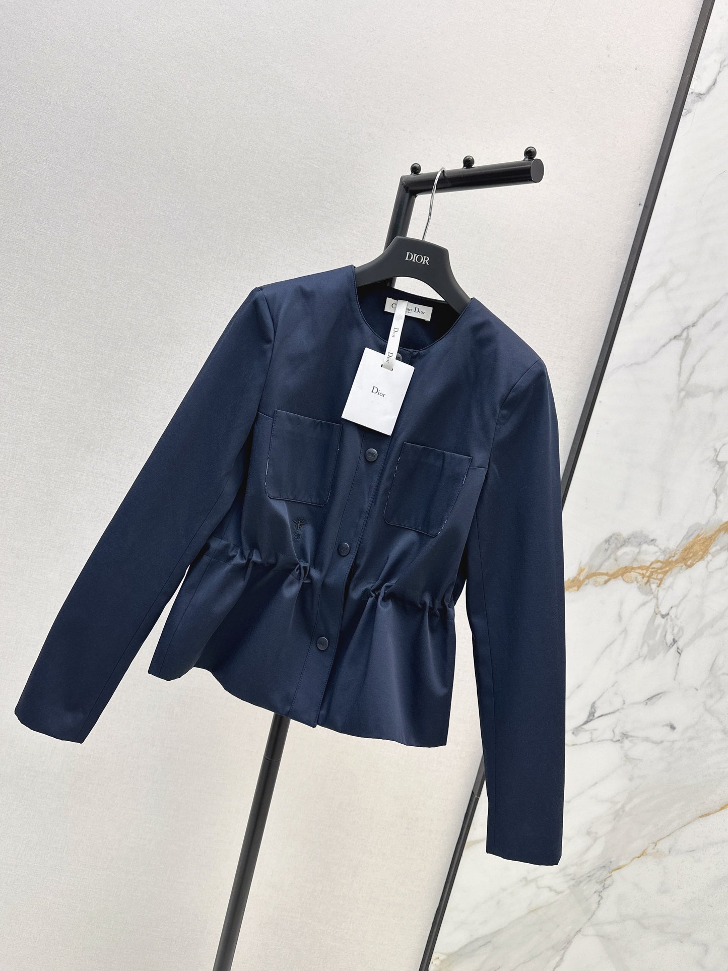Round-neck, waisted trench coat