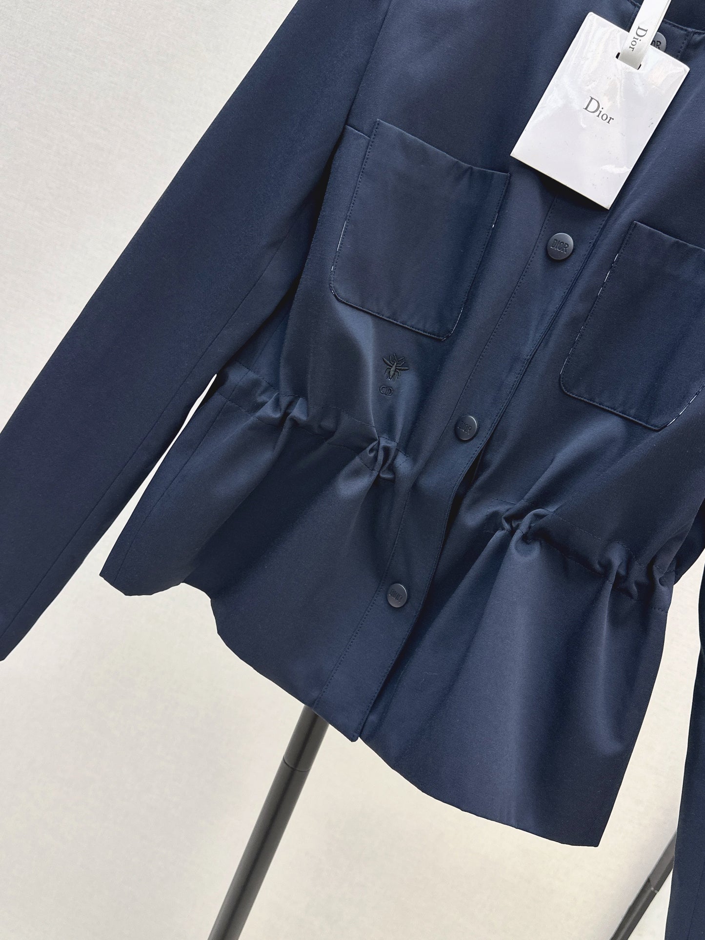 Round-neck, waisted trench coat