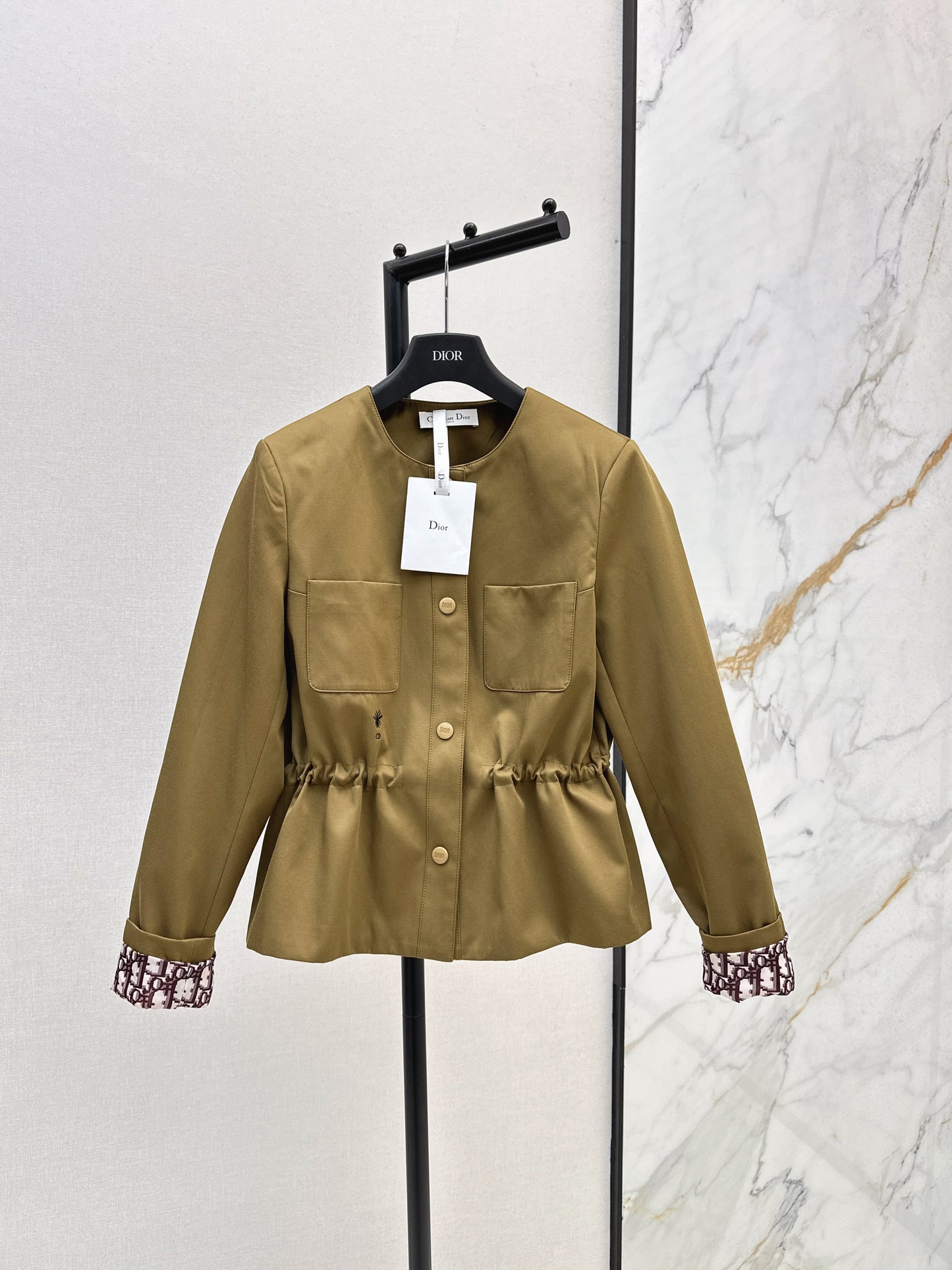 Round-neck, waisted trench coat