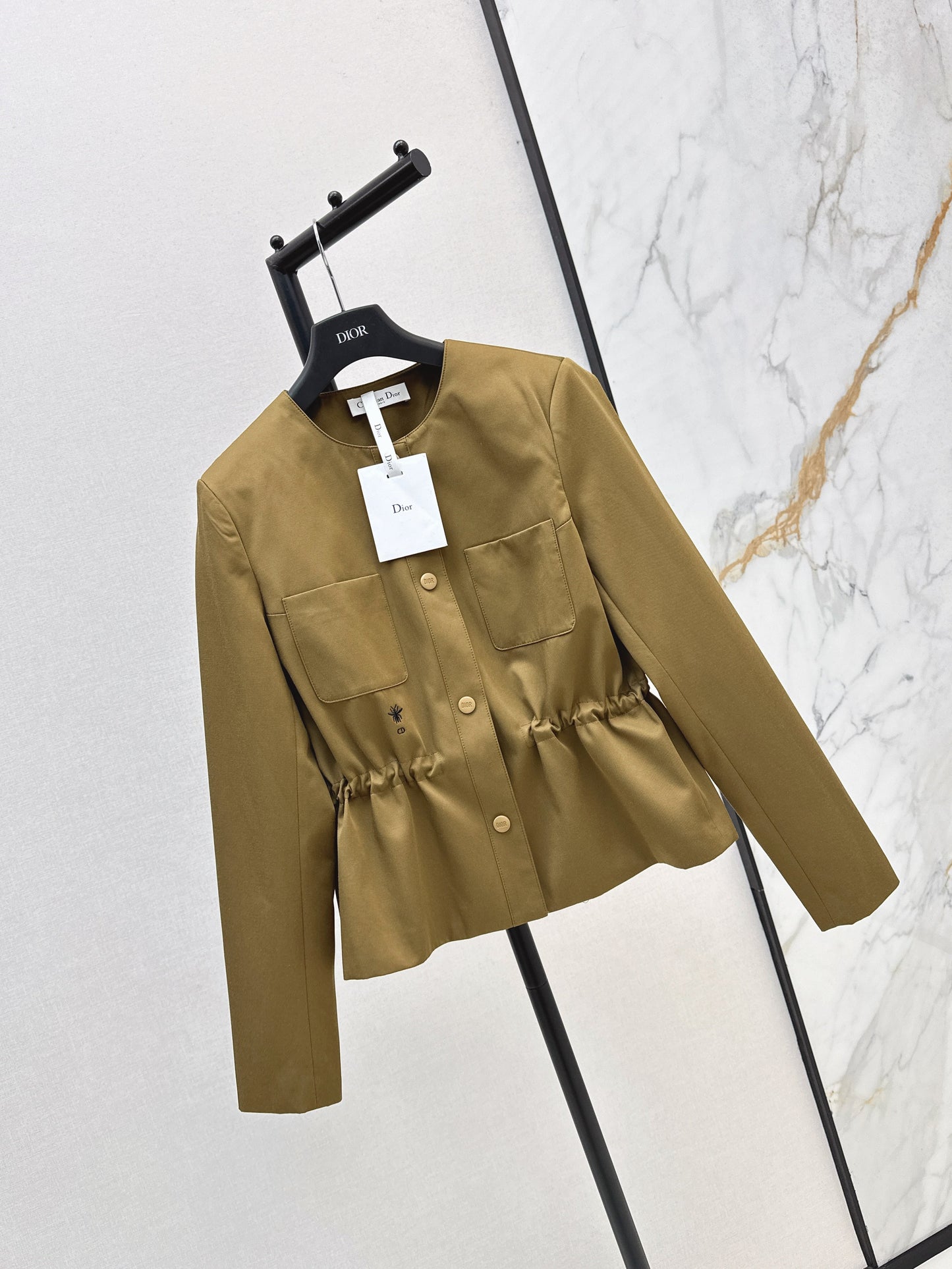 Round-neck, waisted trench coat