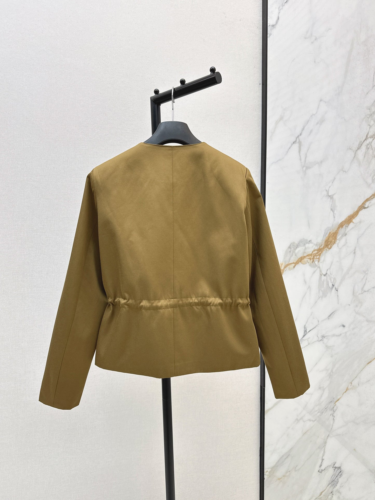 Round-neck, waisted trench coat
