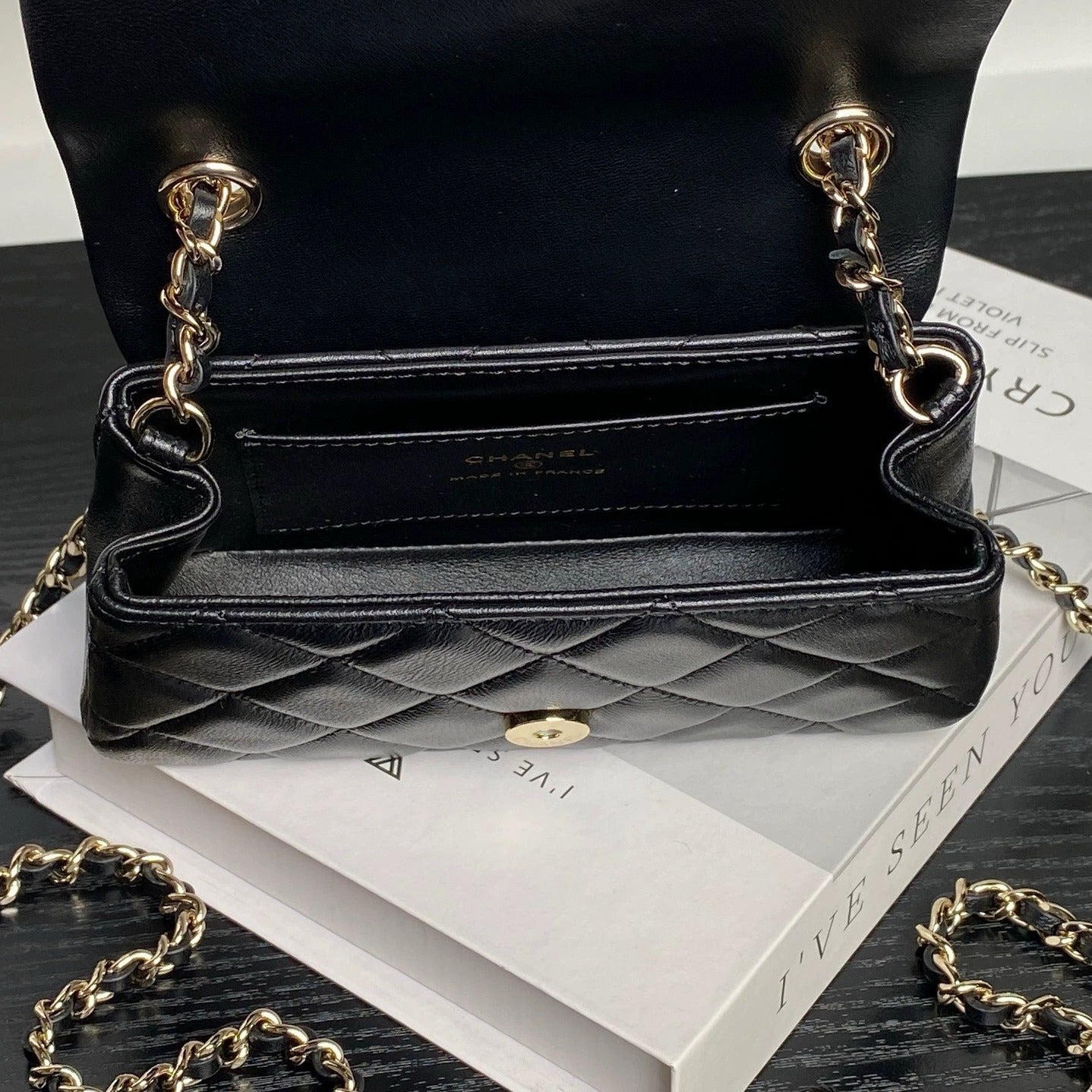 mini black lambskin chain bag