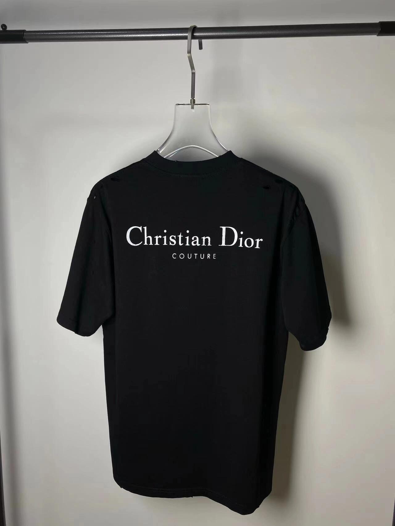 25ss Leather logo foam round neck short-sleeved T-shirt