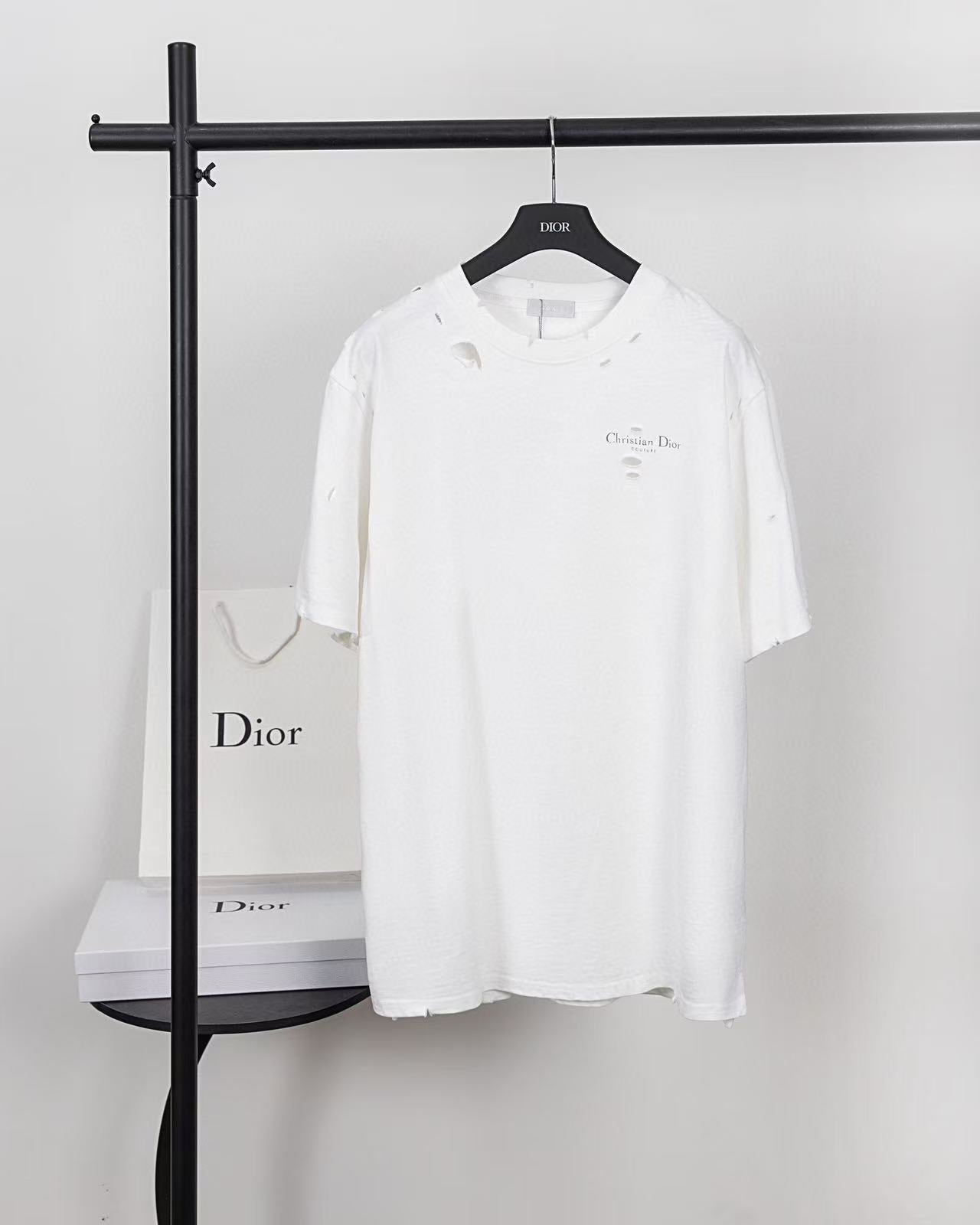 25ss Leather logo foam round neck short-sleeved T-shirt