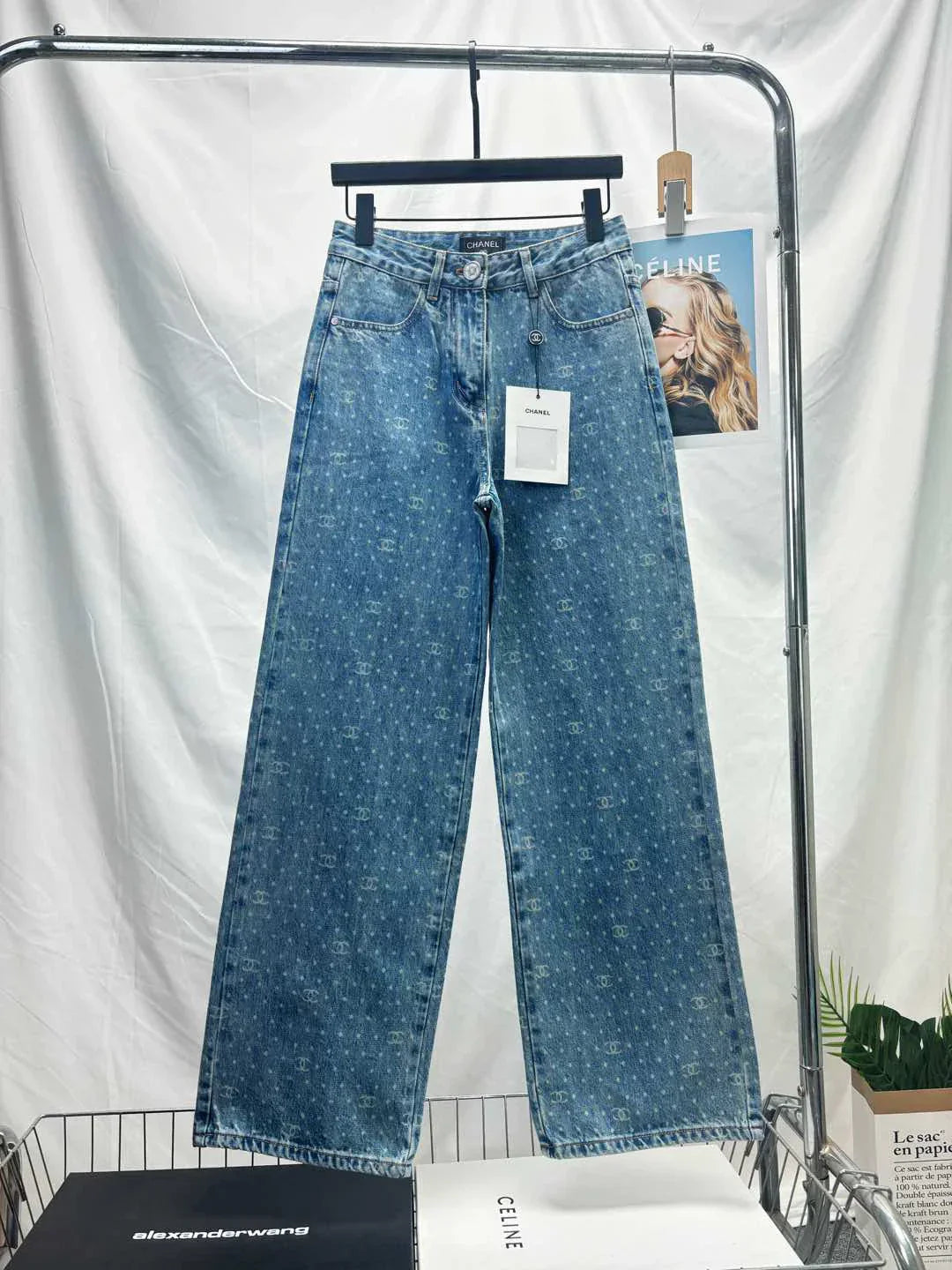 25ss popular polka dot laser burnt pattern heavy craft straight jeans