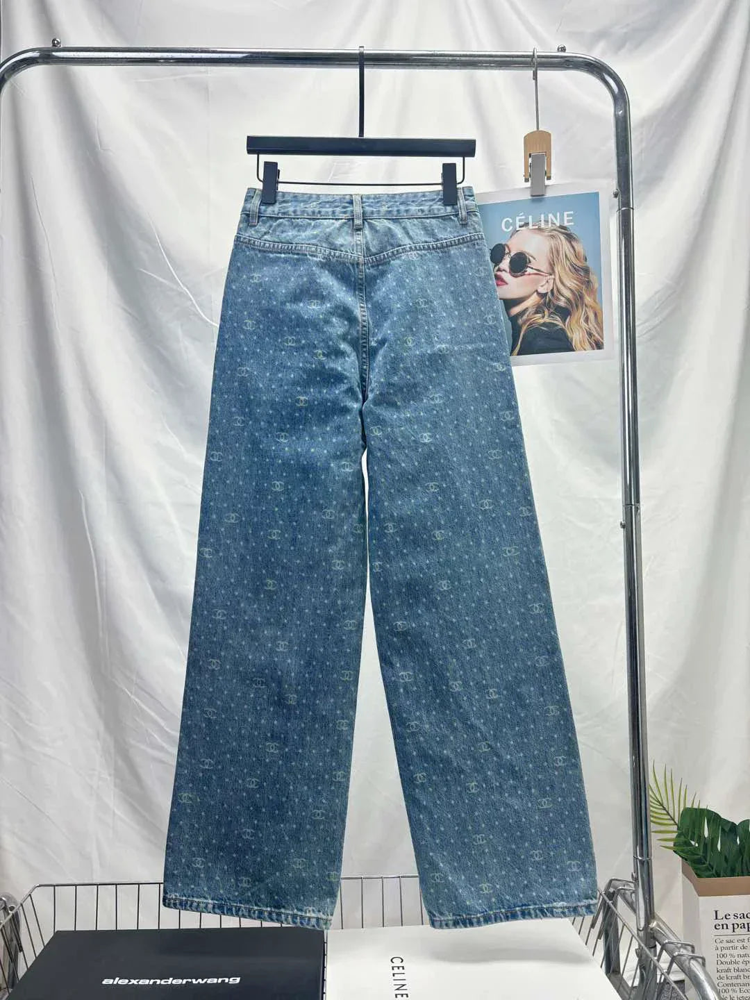 25ss popular polka dot laser burnt pattern heavy craft straight jeans