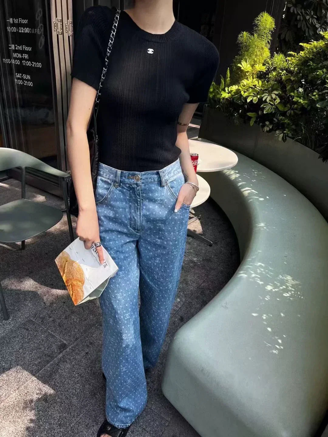 25ss popular polka dot laser burnt pattern heavy craft straight jeans