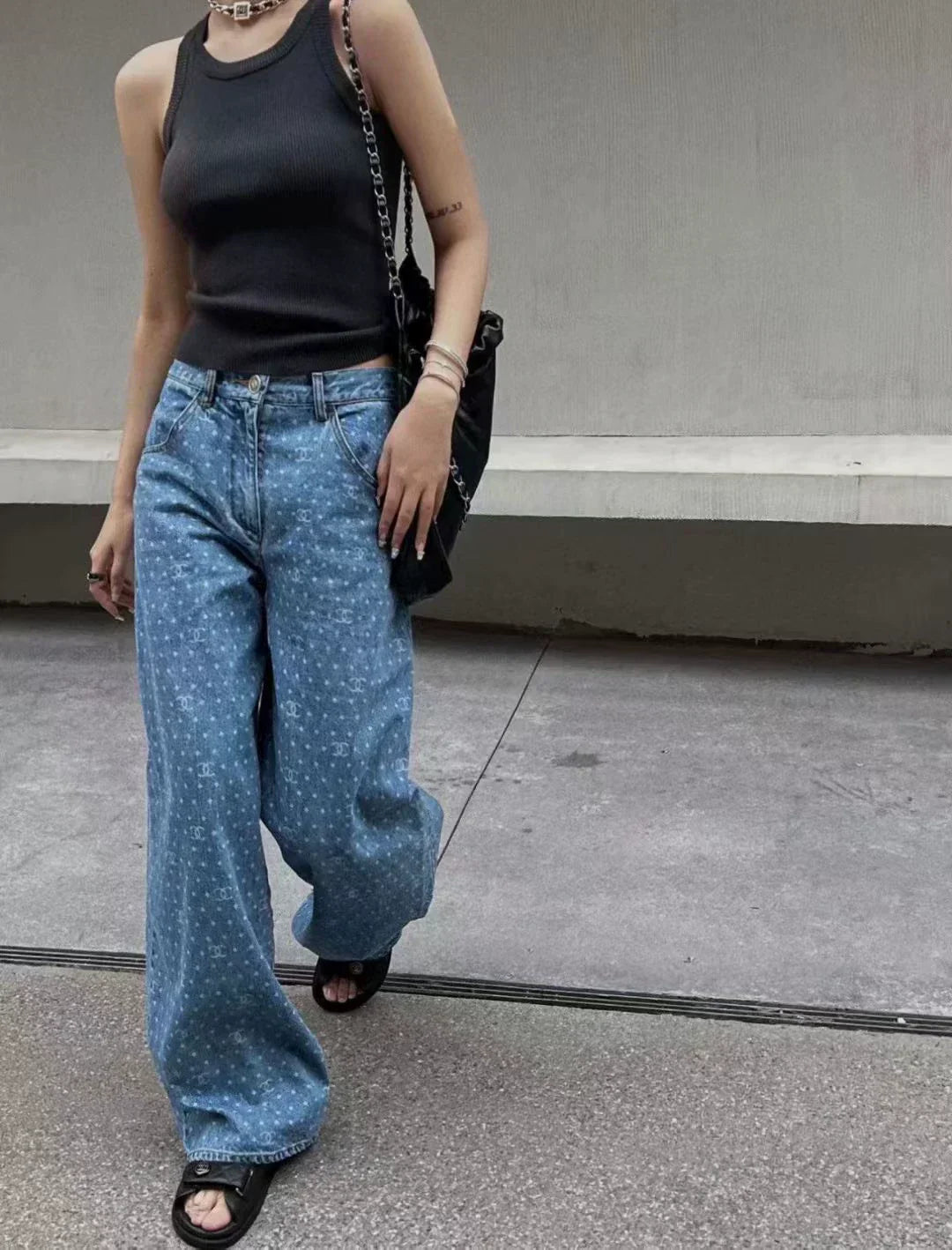 25ss popular polka dot laser burnt pattern heavy craft straight jeans