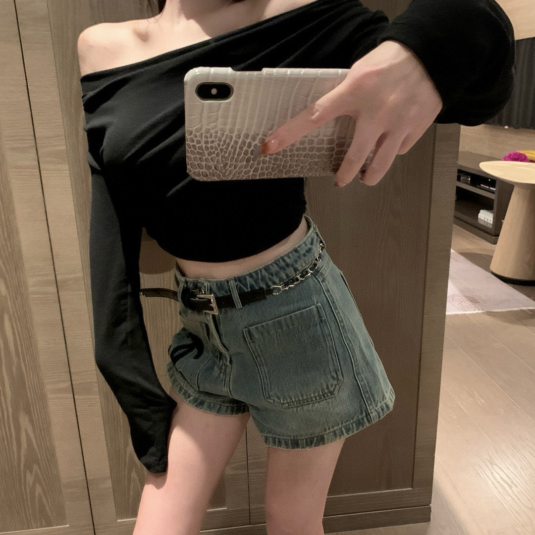 25 Summer New Double C Embroidery Pocket Denim Shorts