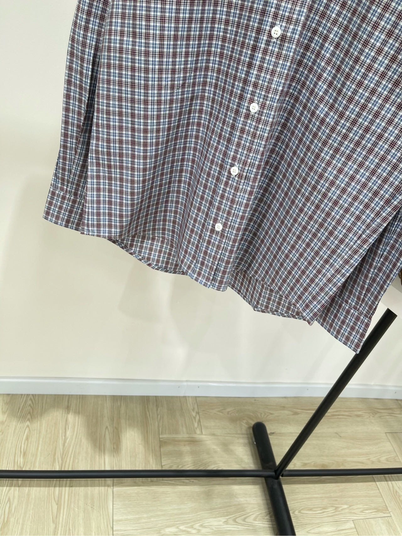25 Retro dark red fine check long-sleeved shirt