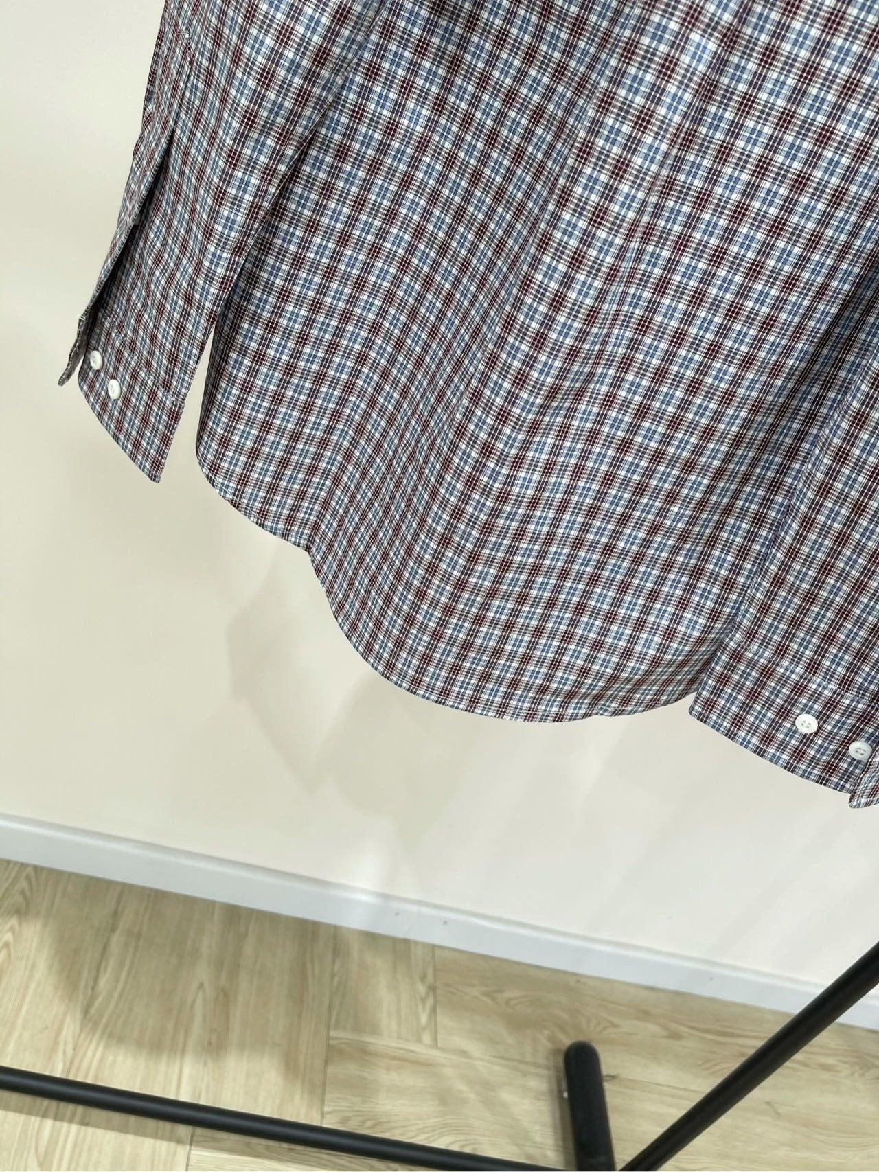 25 Retro dark red fine check long-sleeved shirt