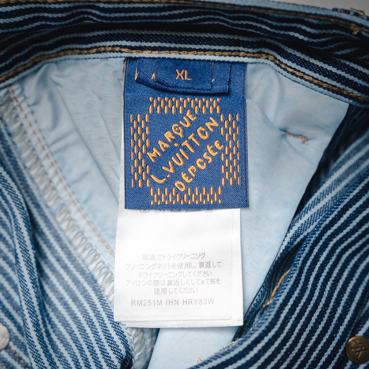 25 Collaborative Cherry Blossom Embroidered Vertical Striped Denim Pants
