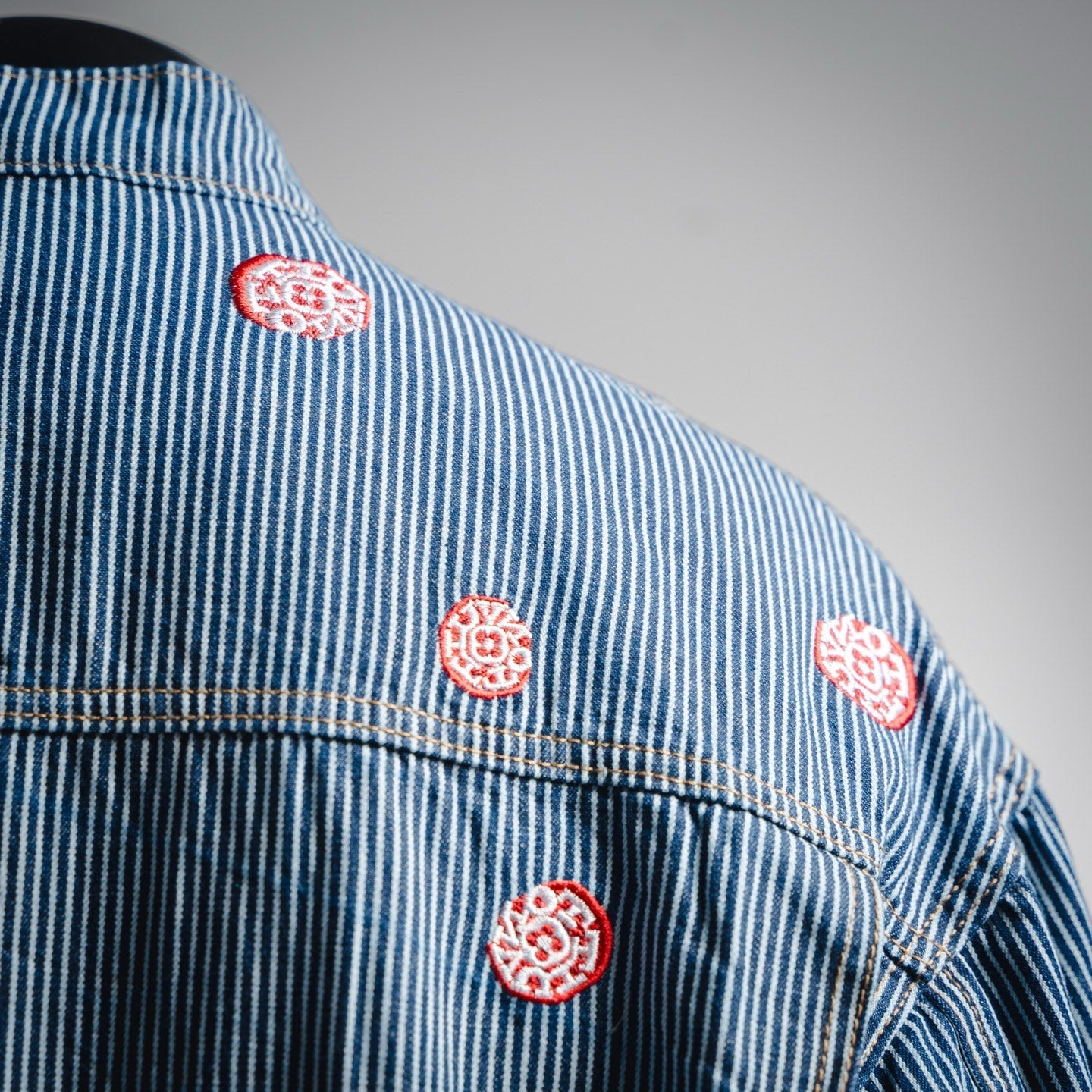 25 Collaborative Sakura Embroidered Vertical Striped Denim