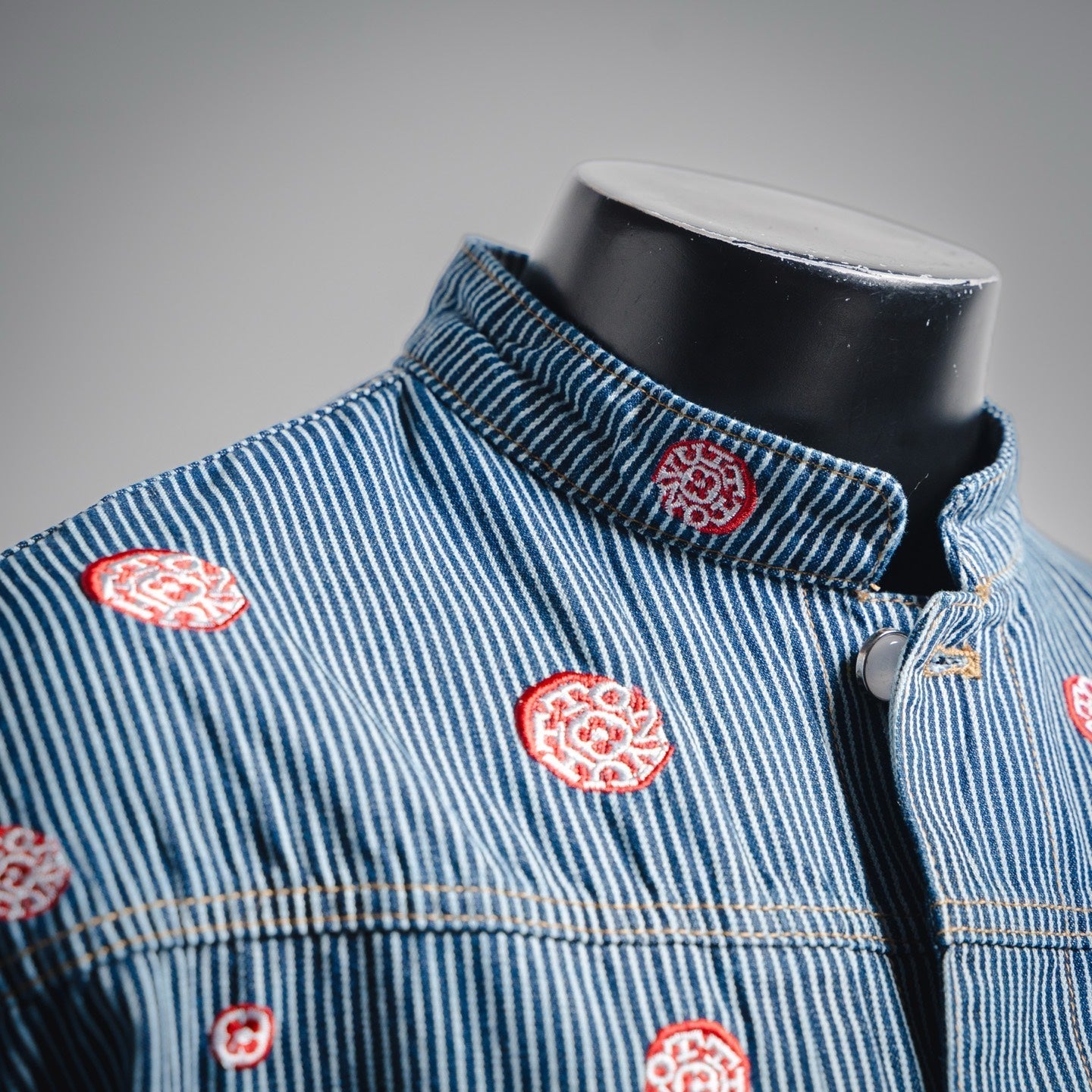 25 Collaborative Sakura Embroidered Vertical Striped Denim