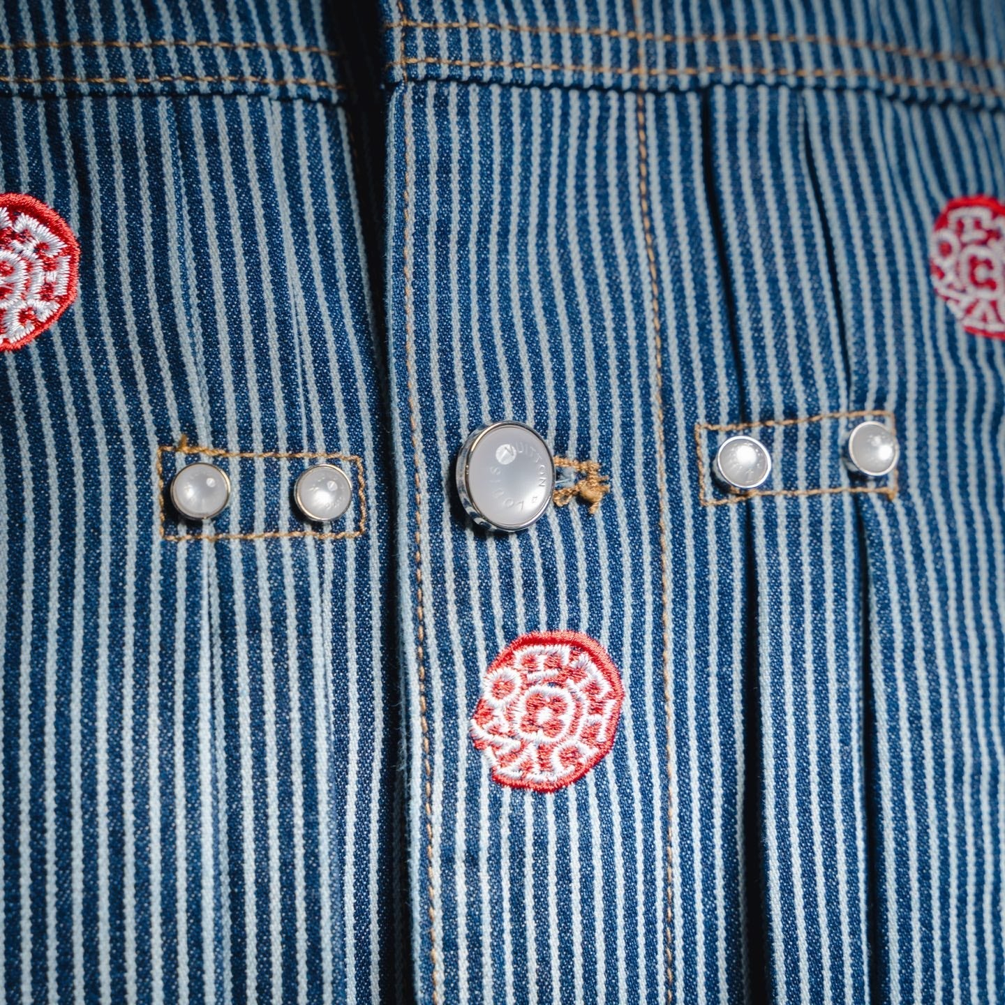 25 Collaborative Sakura Embroidered Vertical Striped Denim