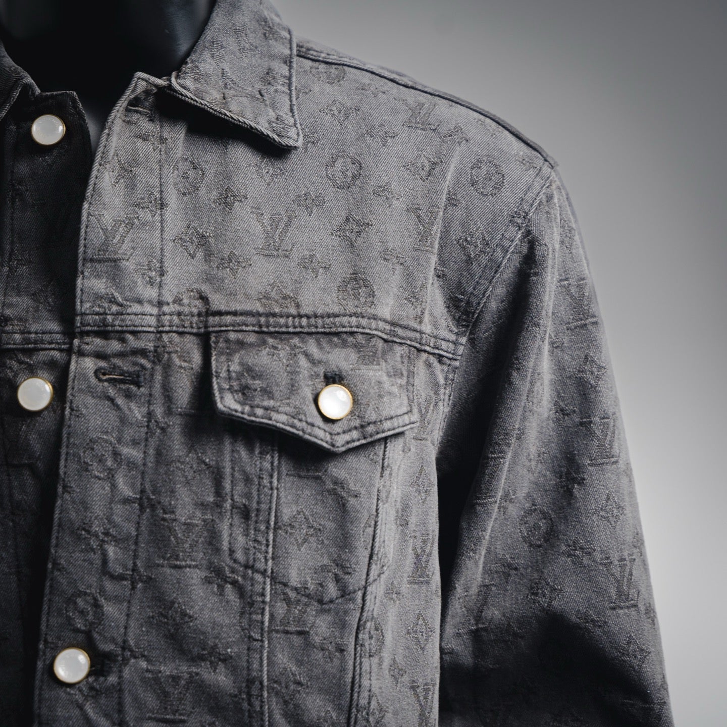 25FW Allover Monogram Gray Jacquard Denim Jacket
