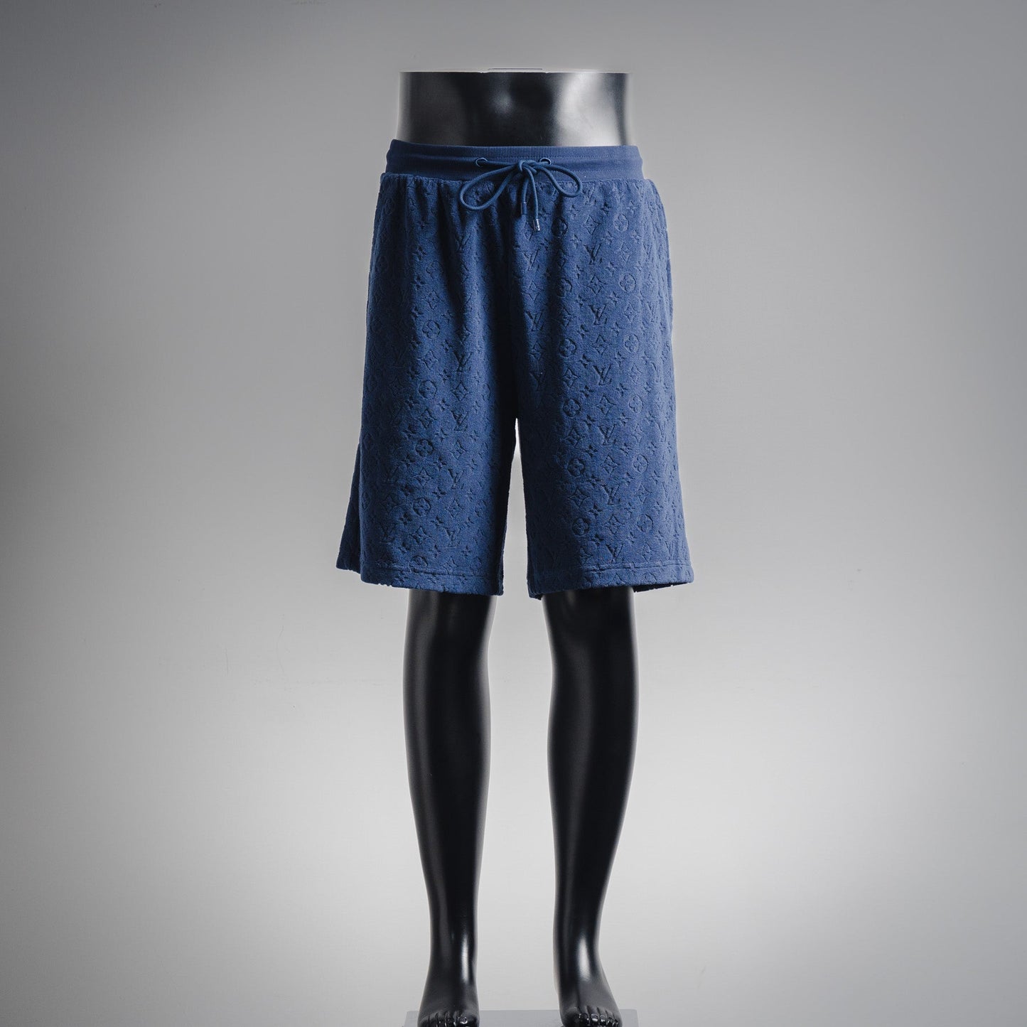 25 Navy blue flocked embossed terry shorts set