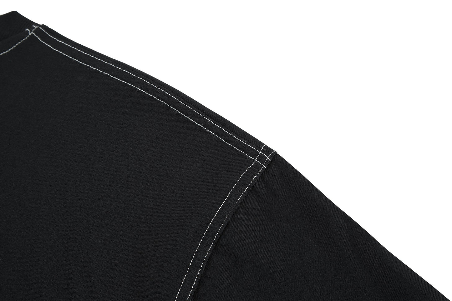 Leather topstitched short sleeves