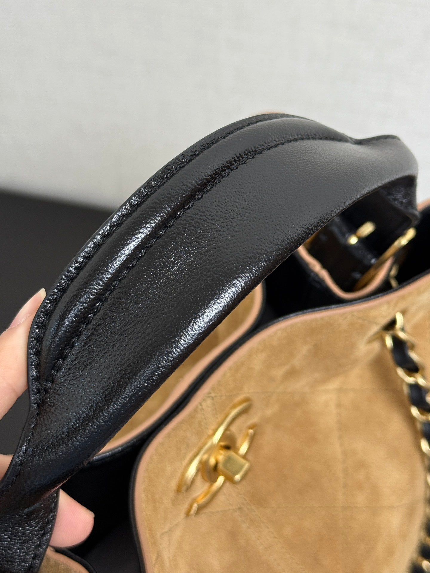 25A Tote 28cm Brown Suede Black Calfskin