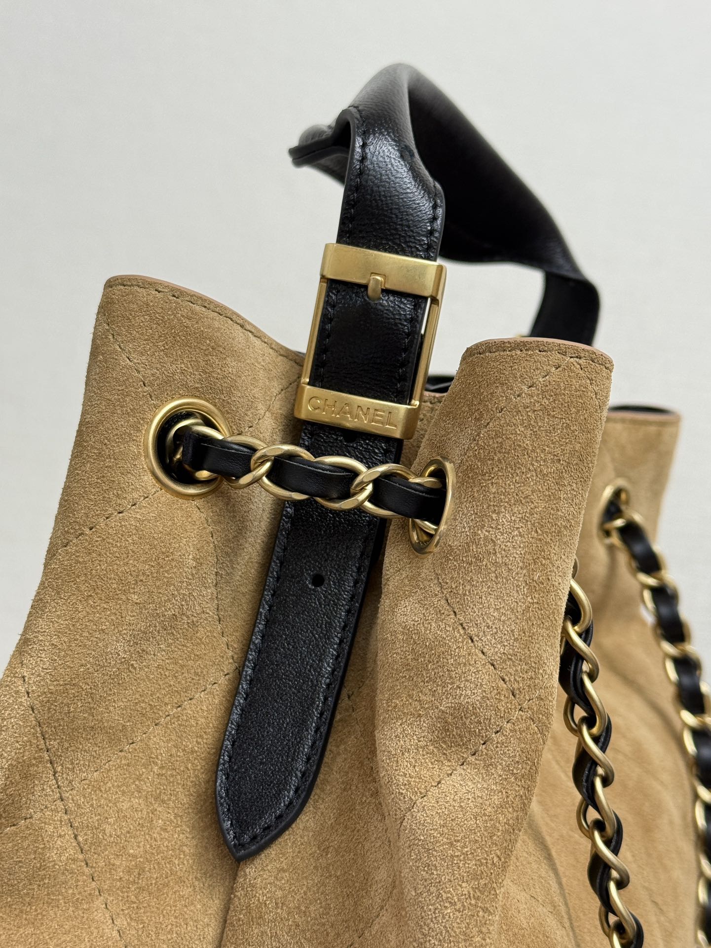 25A Tote 28cm Brown Suede Black Calfskin