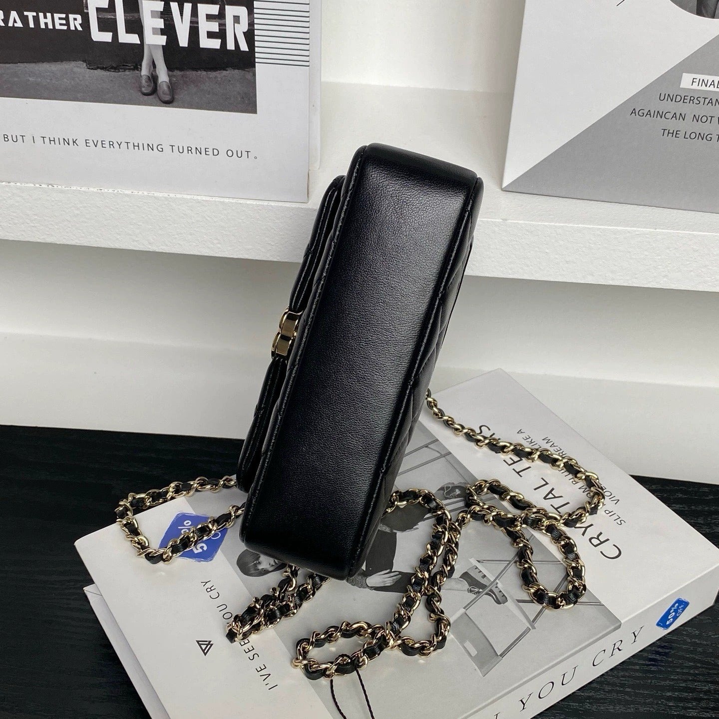 mini black lambskin chain bag