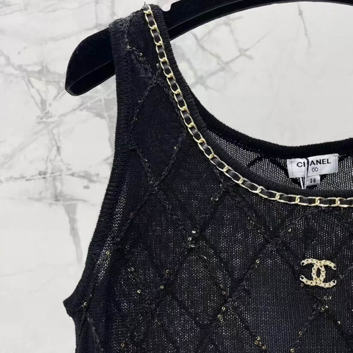Classic Chain-Embellished Sheer Back Vest