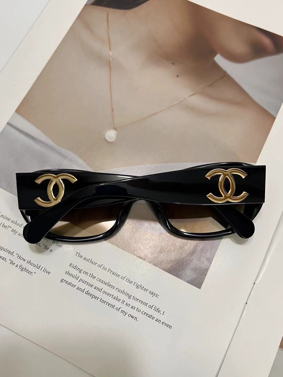 Black brown big C logo sunglasses