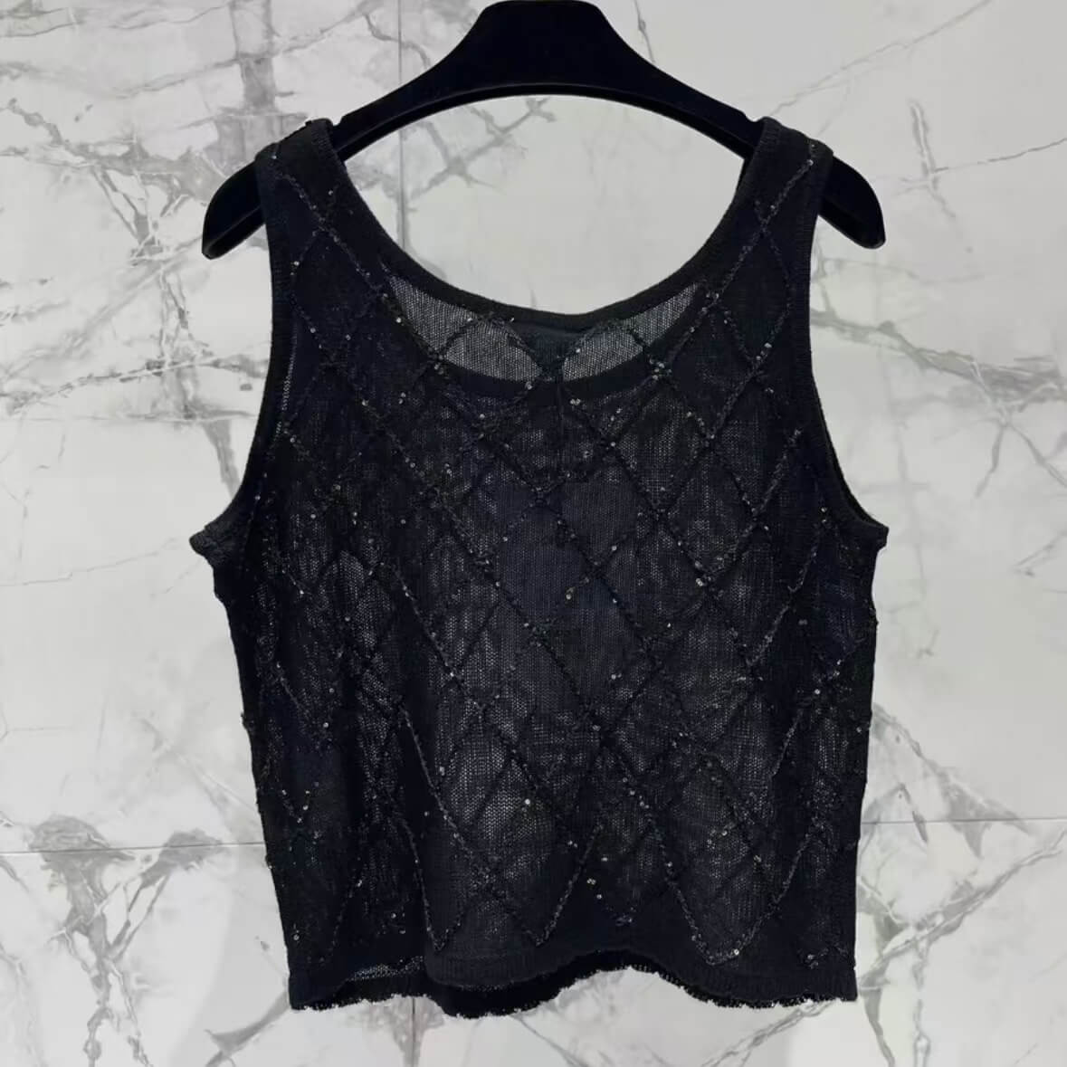 Classic Chain-Embellished Sheer Back Vest