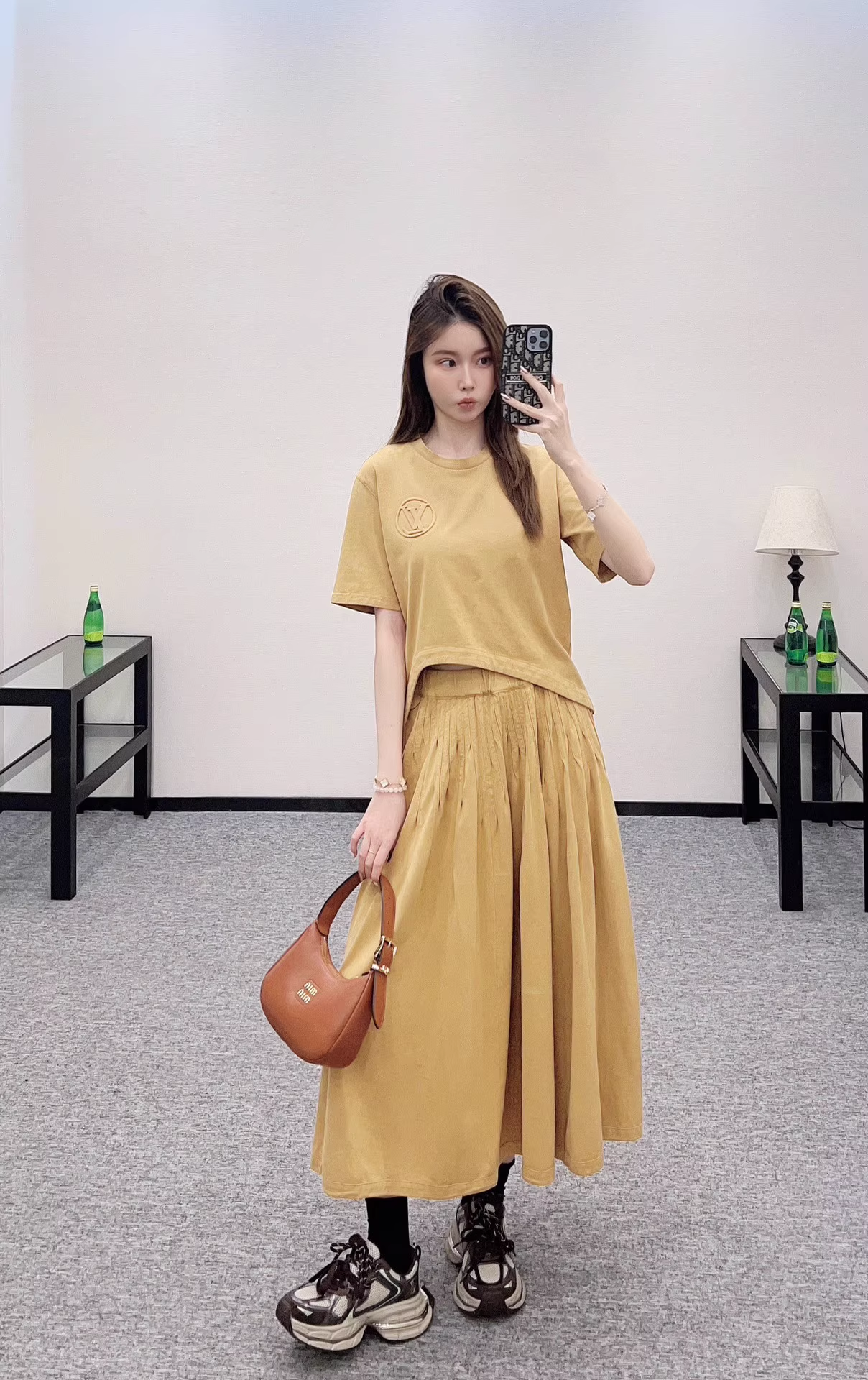 2025 Round neck distressed irregular short sleeved skirt set