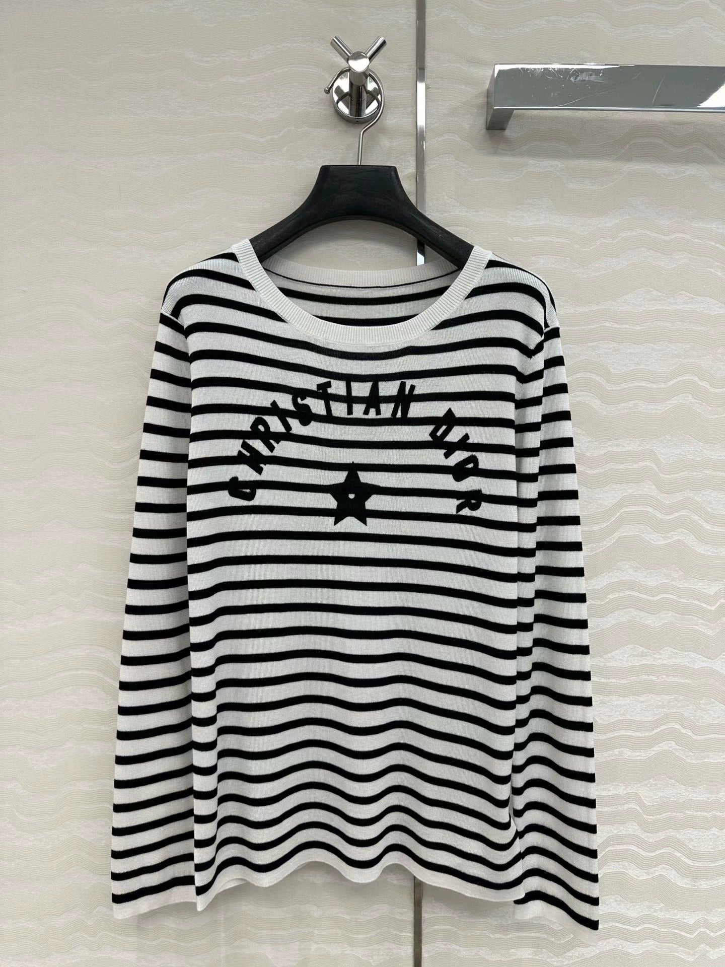 25 Navy striped happy star knitted long-sleeved top