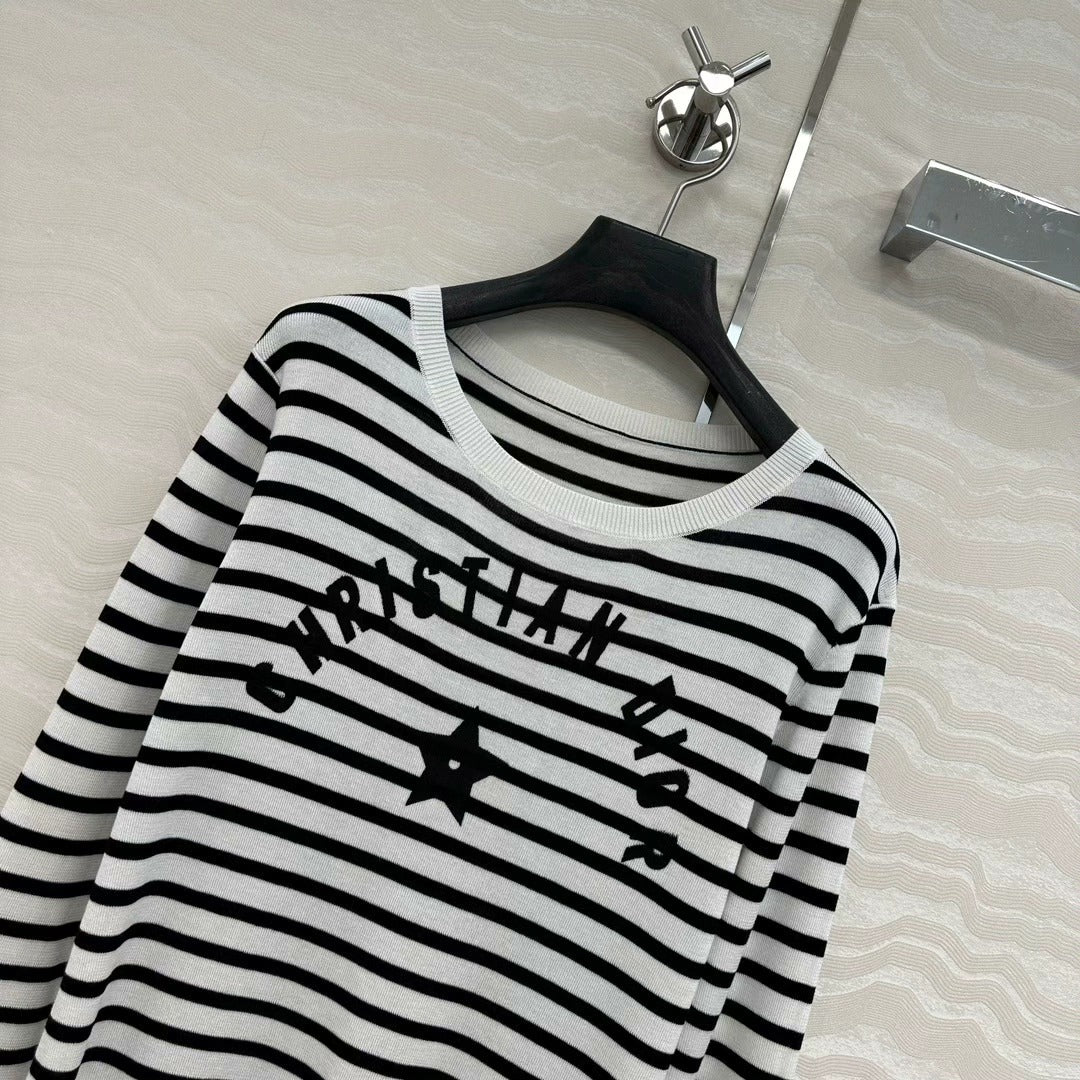 25 Navy striped happy star knitted long-sleeved top