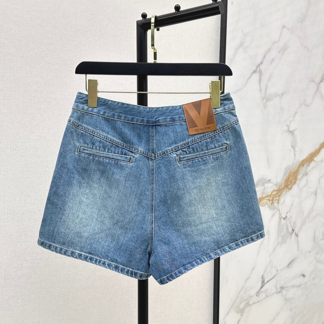 Classic Vintage Washed Metal-Embellished Shorts