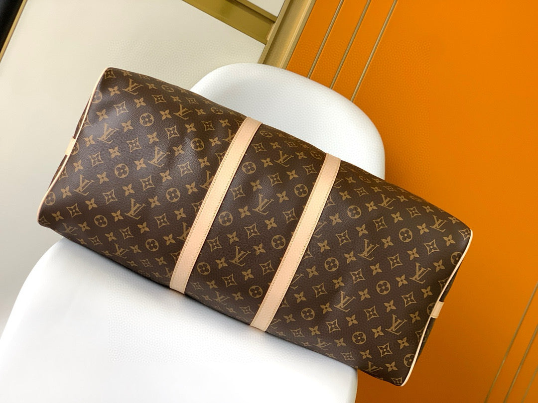Keepall Bandouliere 55 Monogram Canvas Brown Gold Hardware