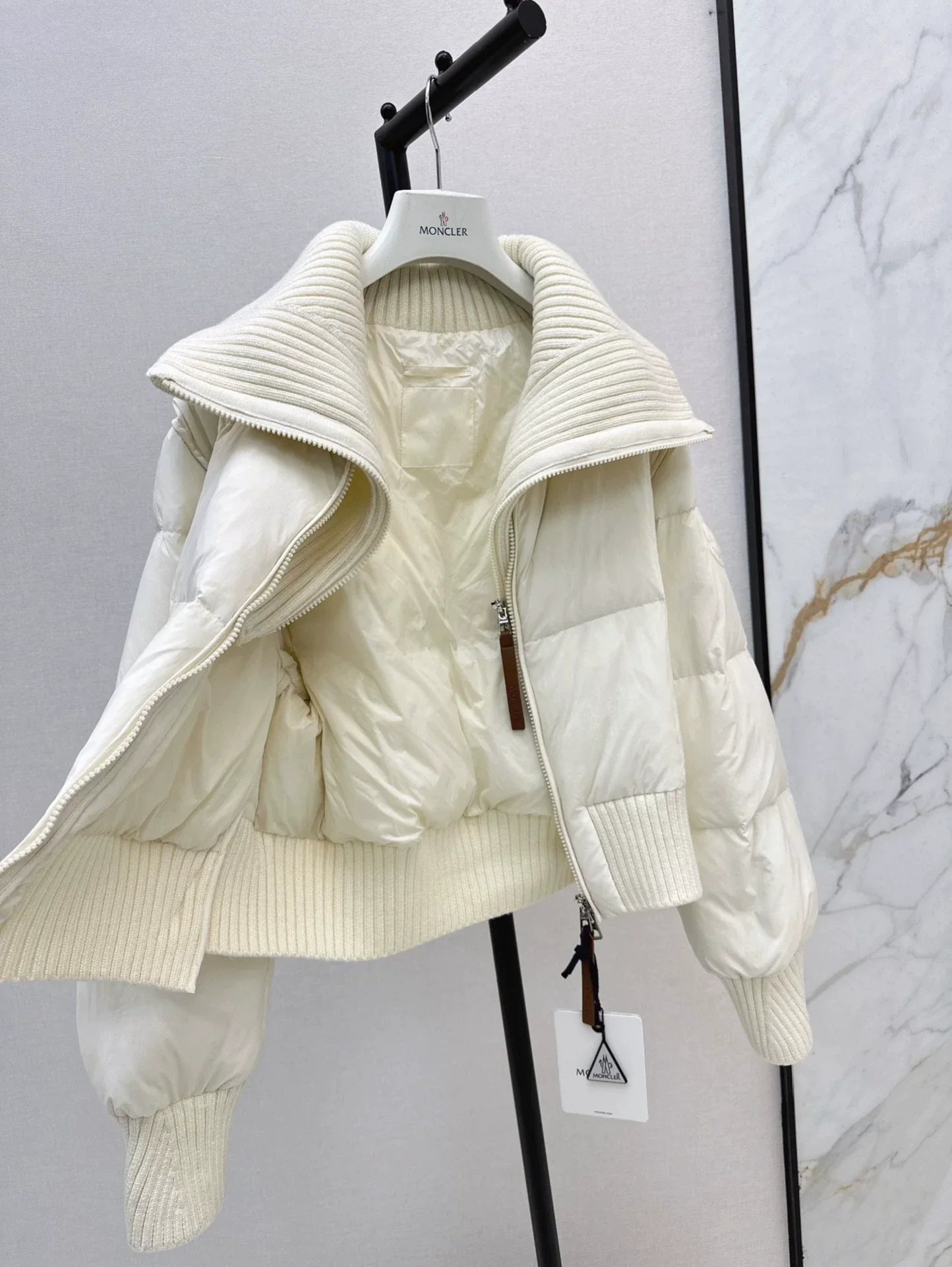 25 Knitted patchwork large collar jacket down jacket