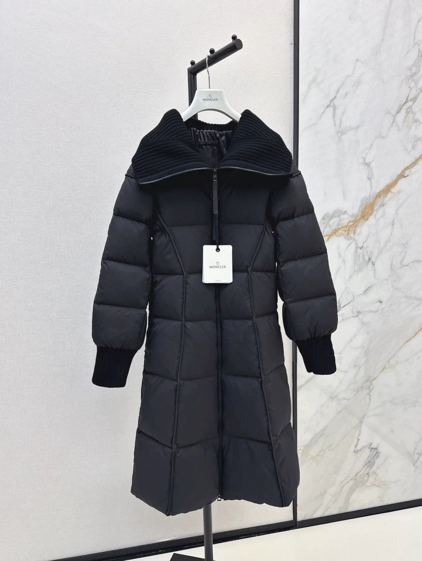 25 Knitted splicing large lapel umbrella shaped long down jacket