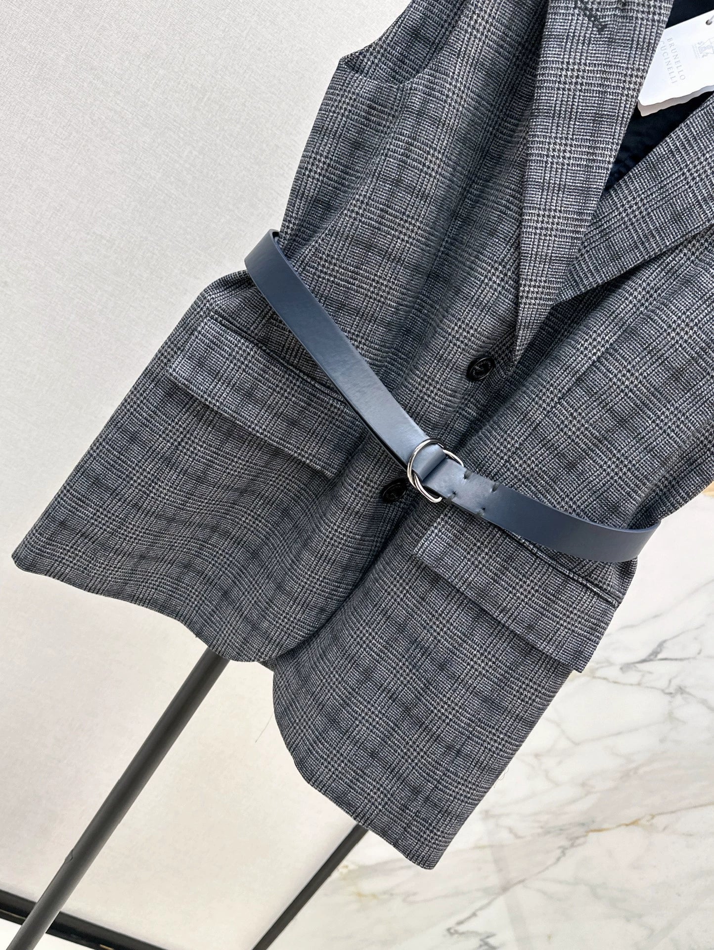 25fw Blue plaid suit vest