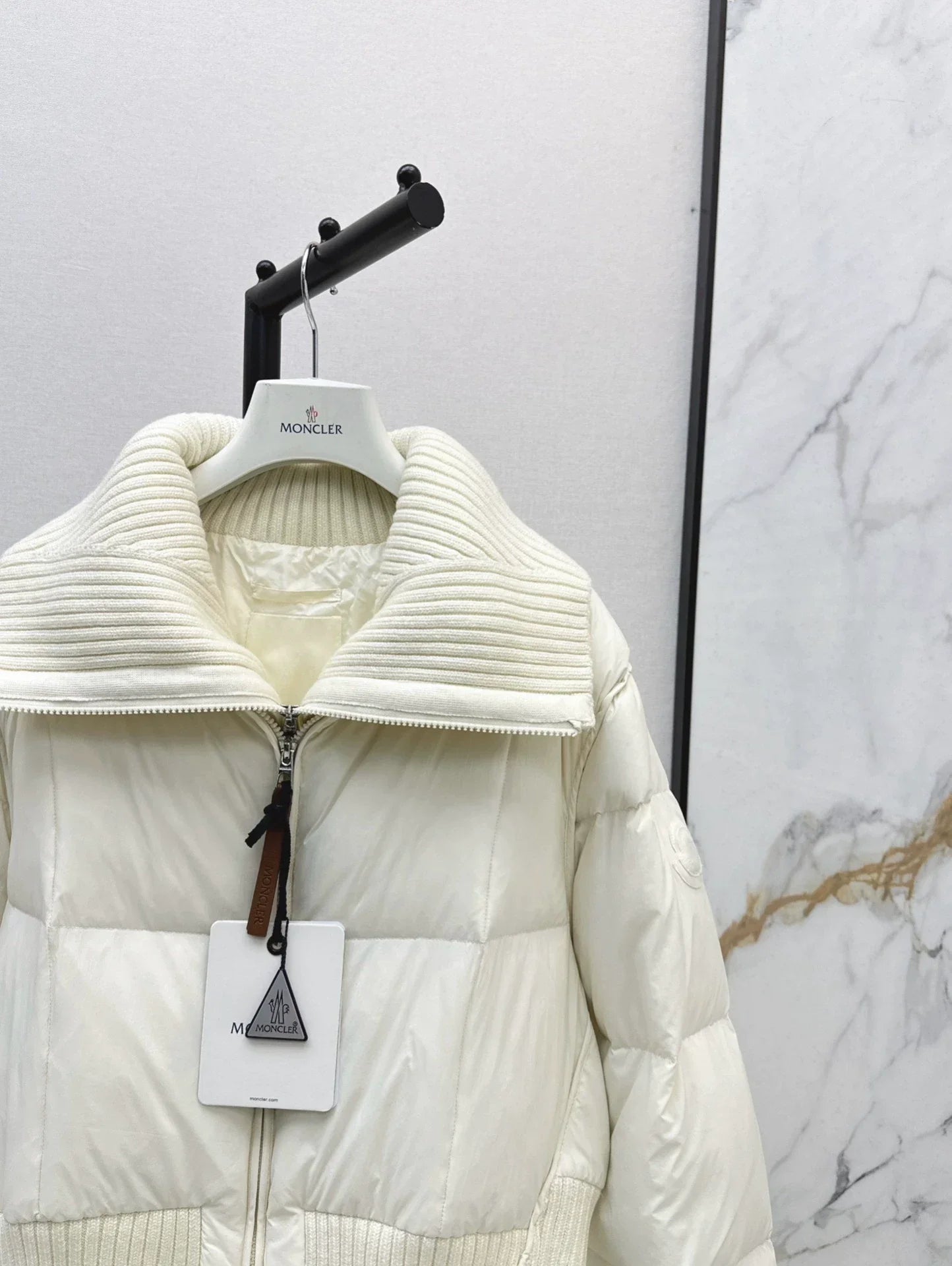 25 Knitted patchwork large collar jacket down jacket