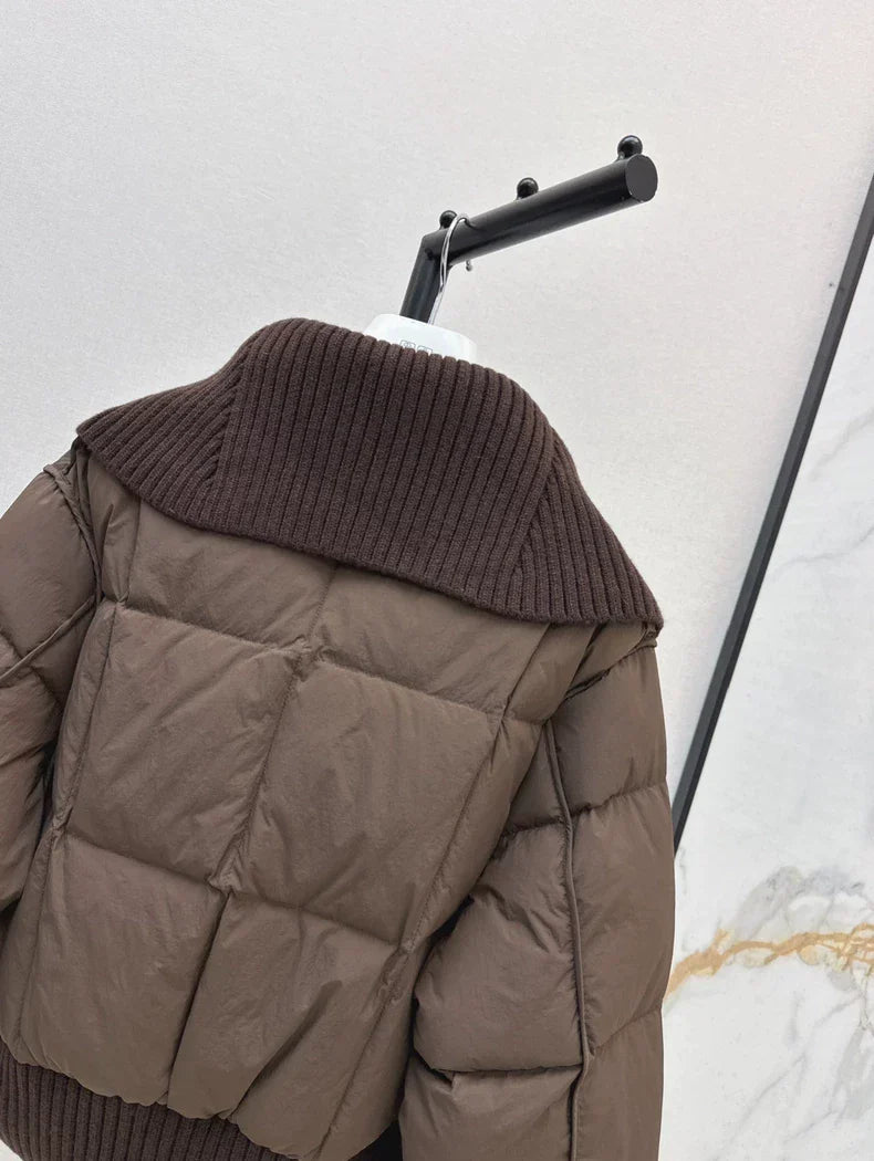 25 Knitted patchwork large collar jacket down jacket