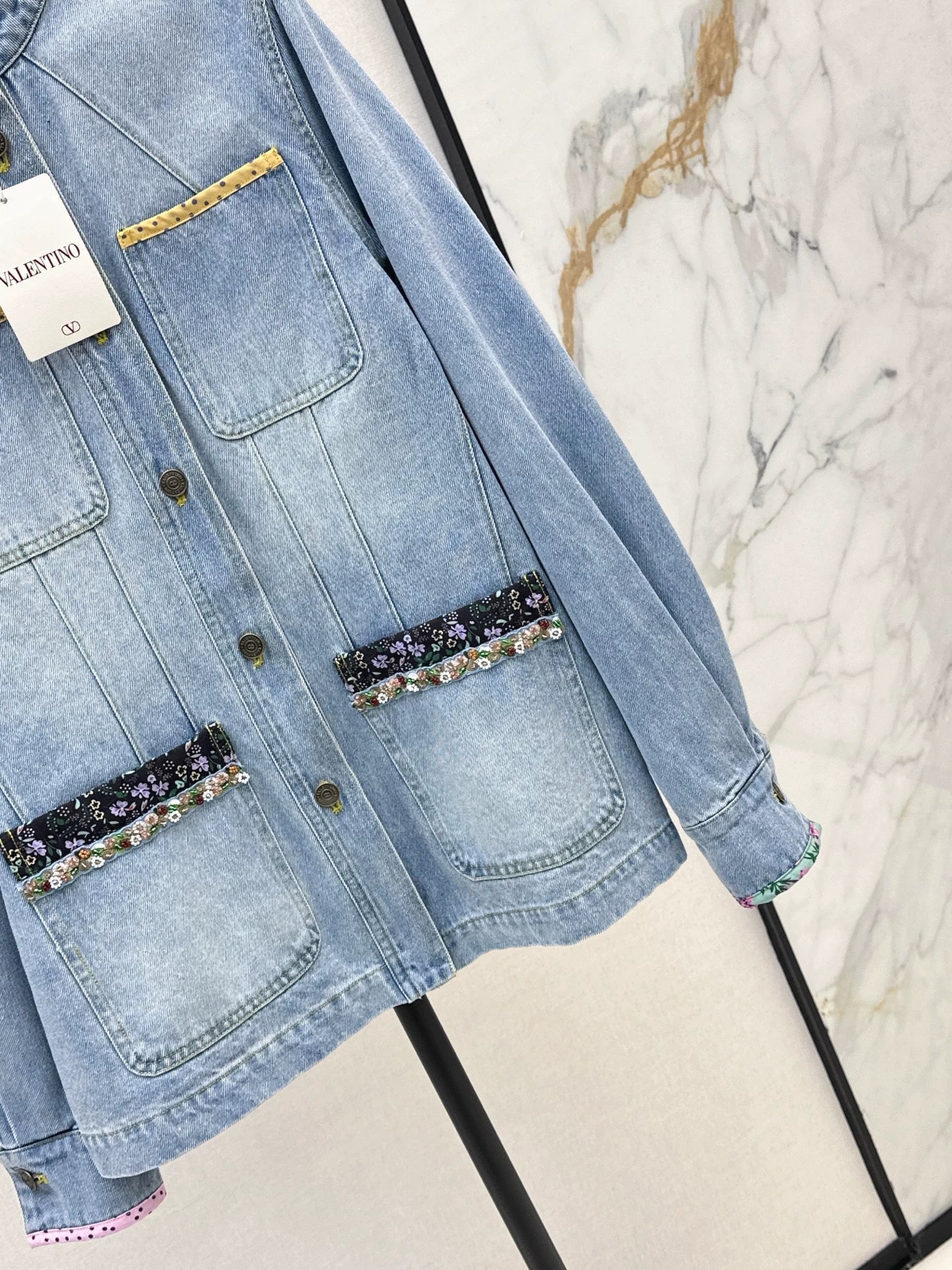 2025 Silhouette floral beaded denim jacket