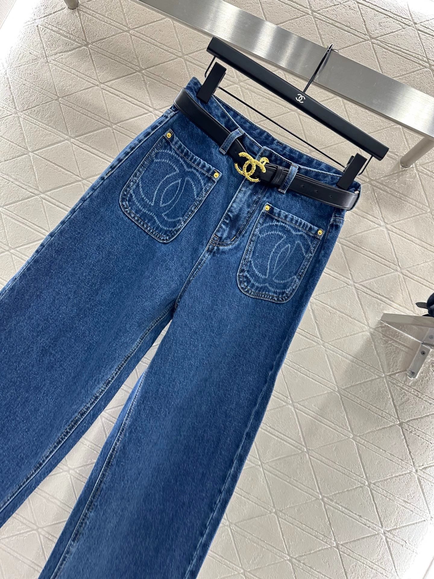2025 Belt, straight leg denim pants