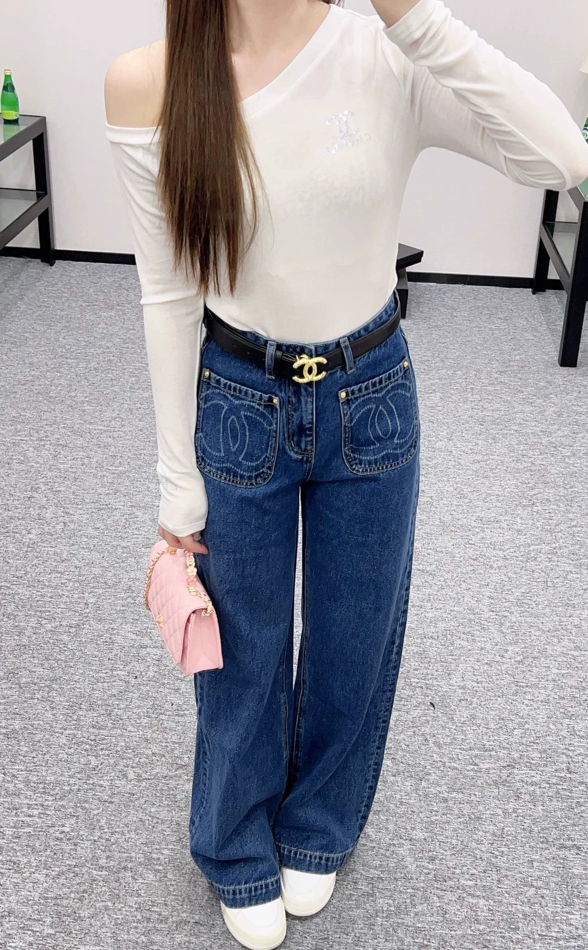 2025 Belt, straight leg denim pants