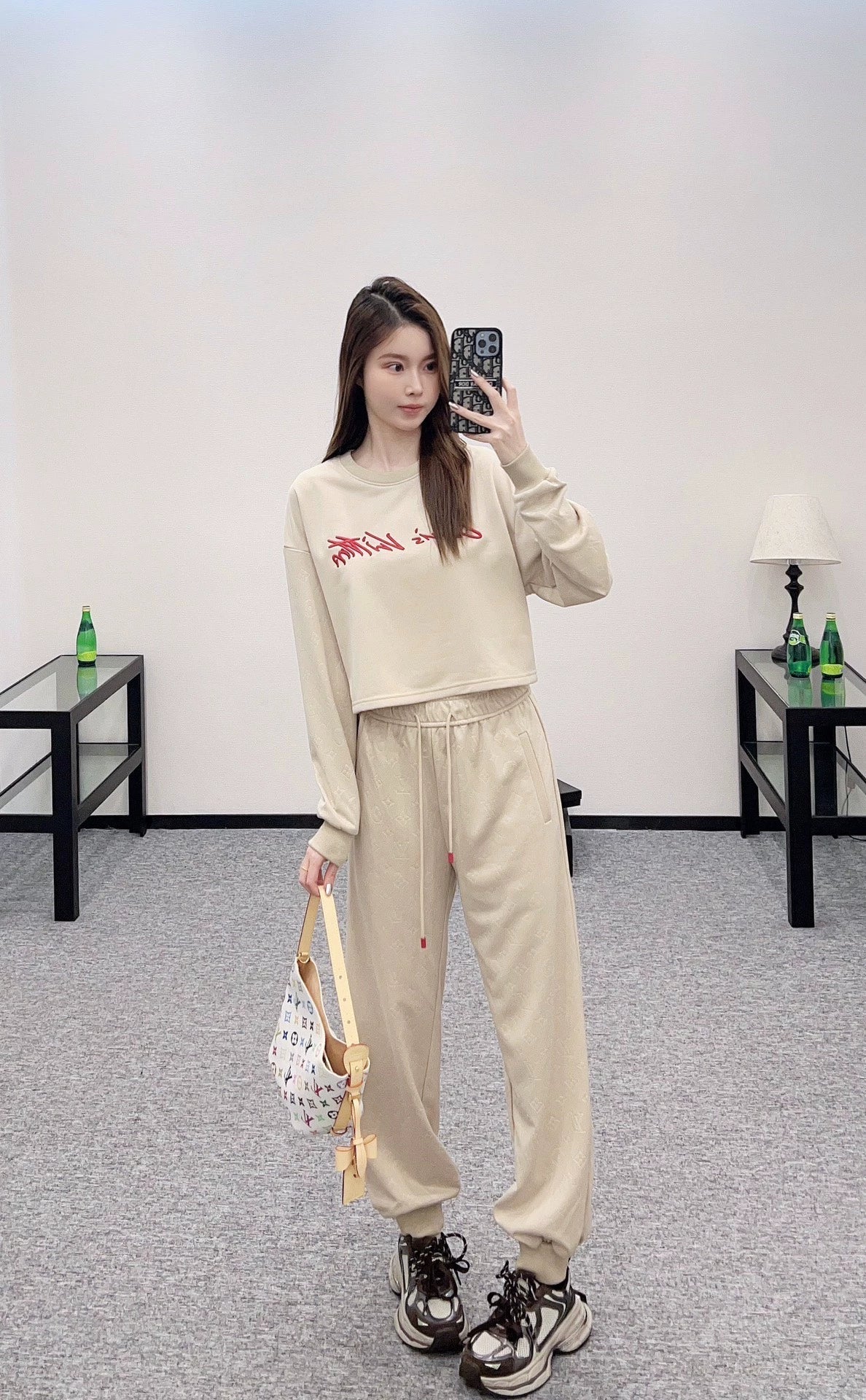 Round neck letter hoodie and pants set