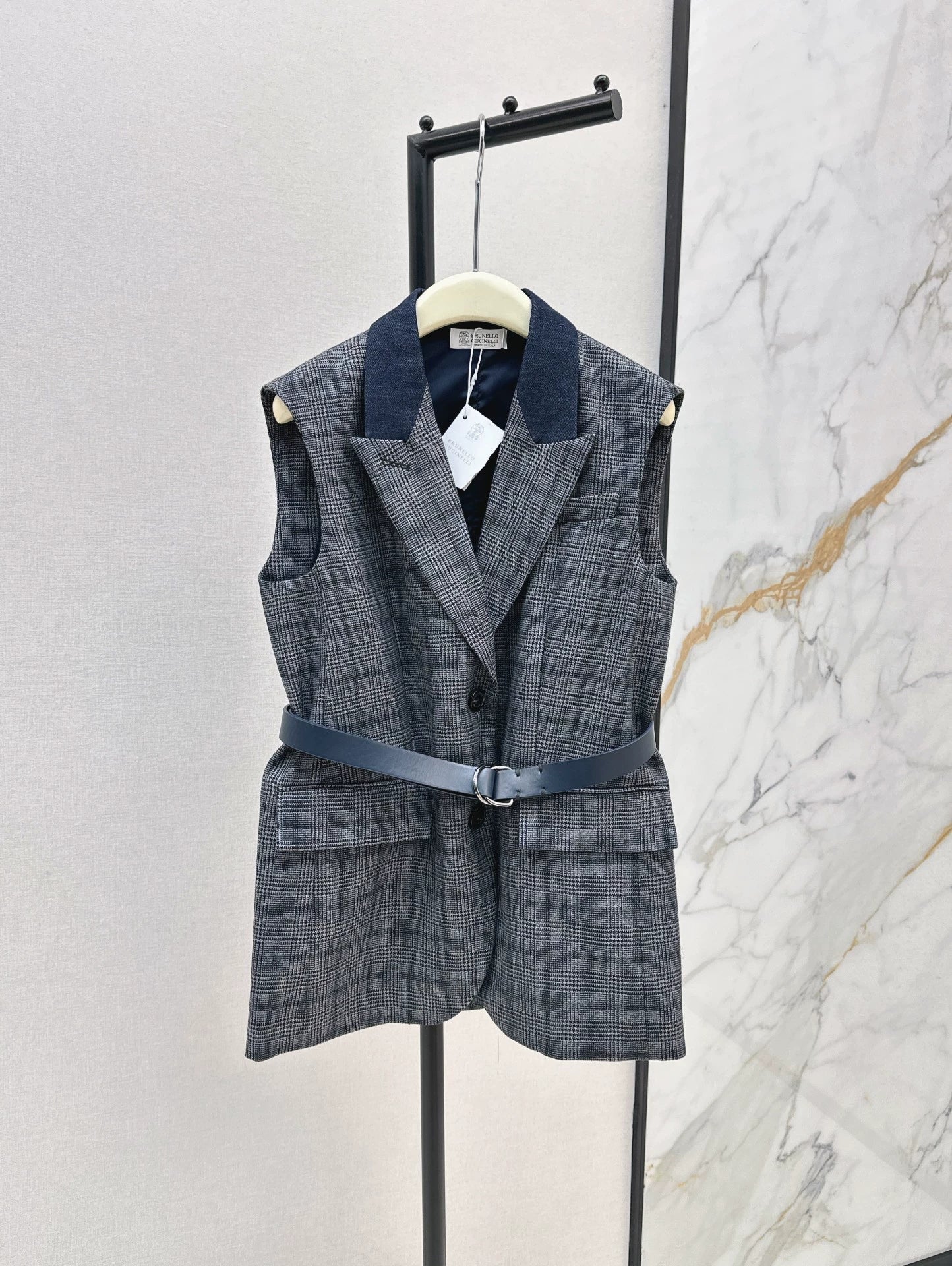 25fw Blue plaid suit vest