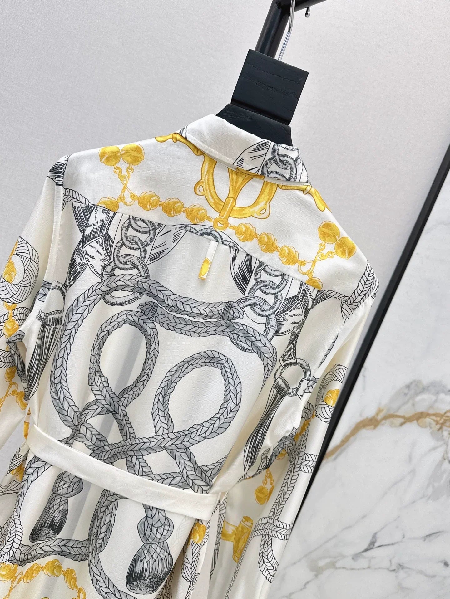 25fw Pattern positioning printed shirt collar dress
