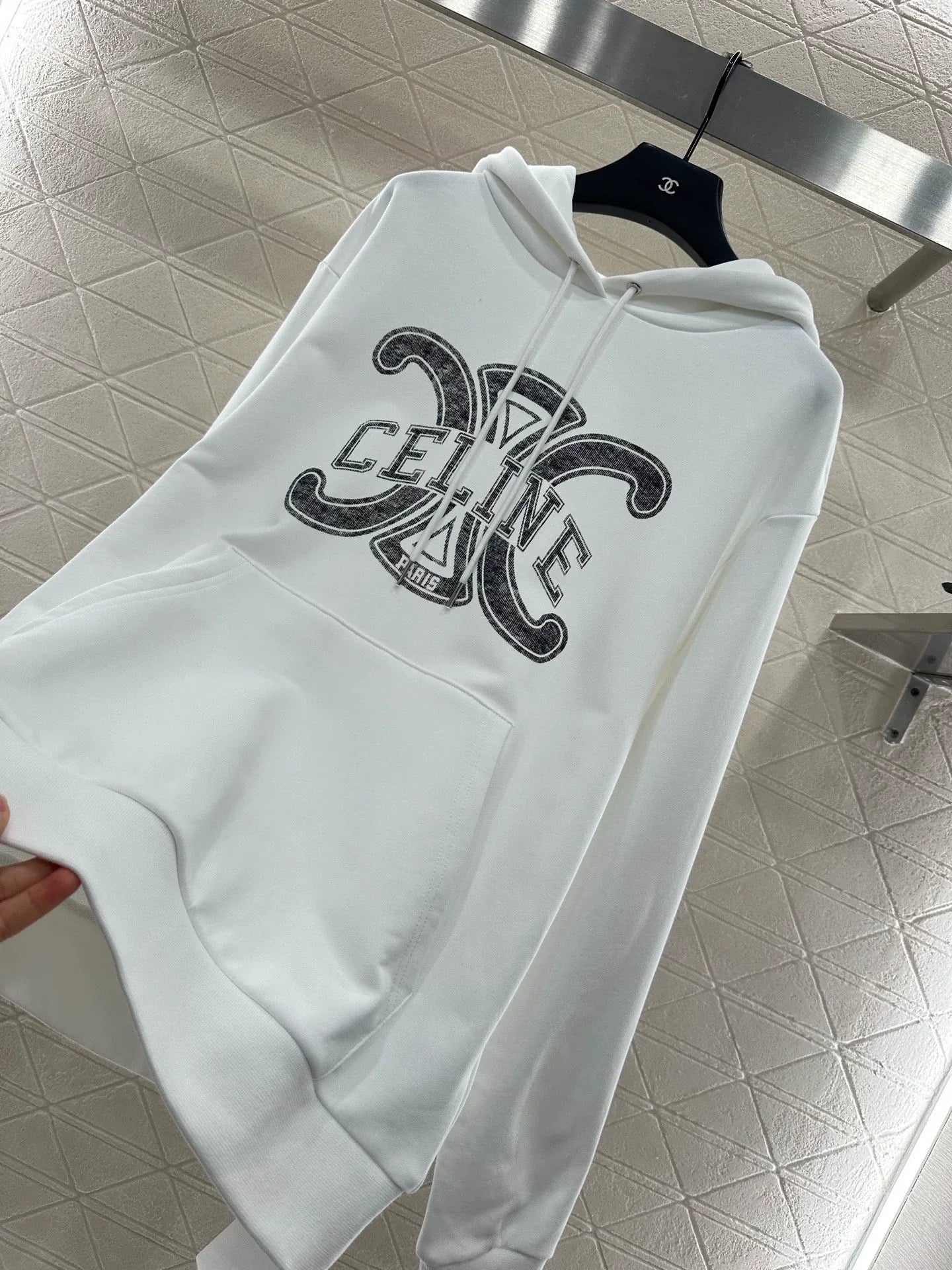 2025 Hooded distressed white letter hoodie