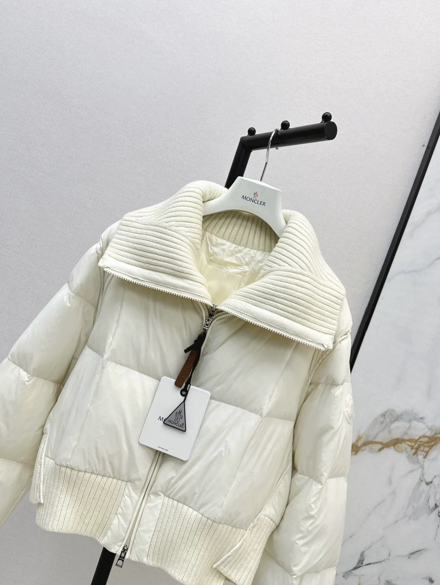 25 Knitted patchwork large collar jacket down jacket