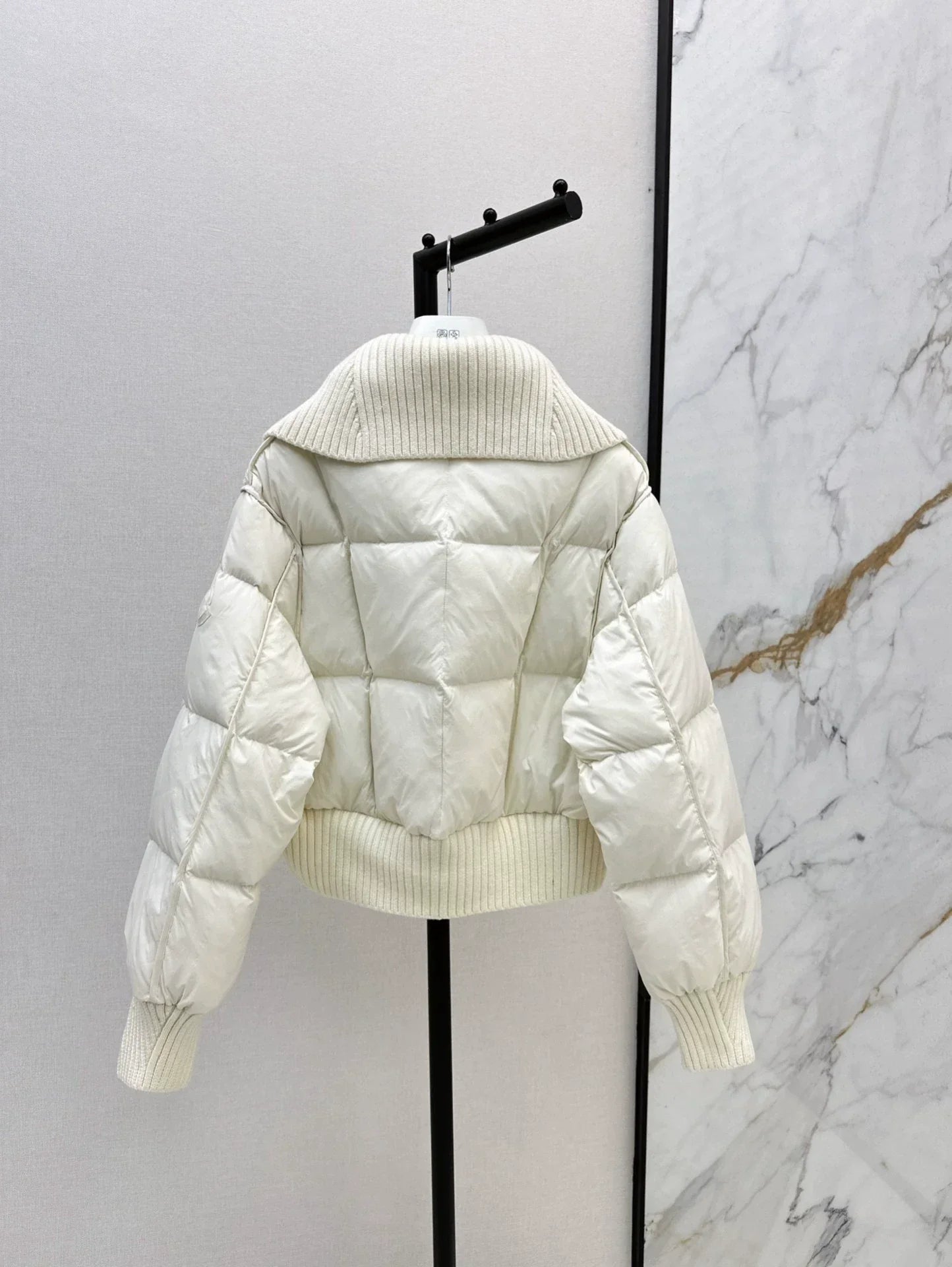 25 Knitted patchwork large collar jacket down jacket