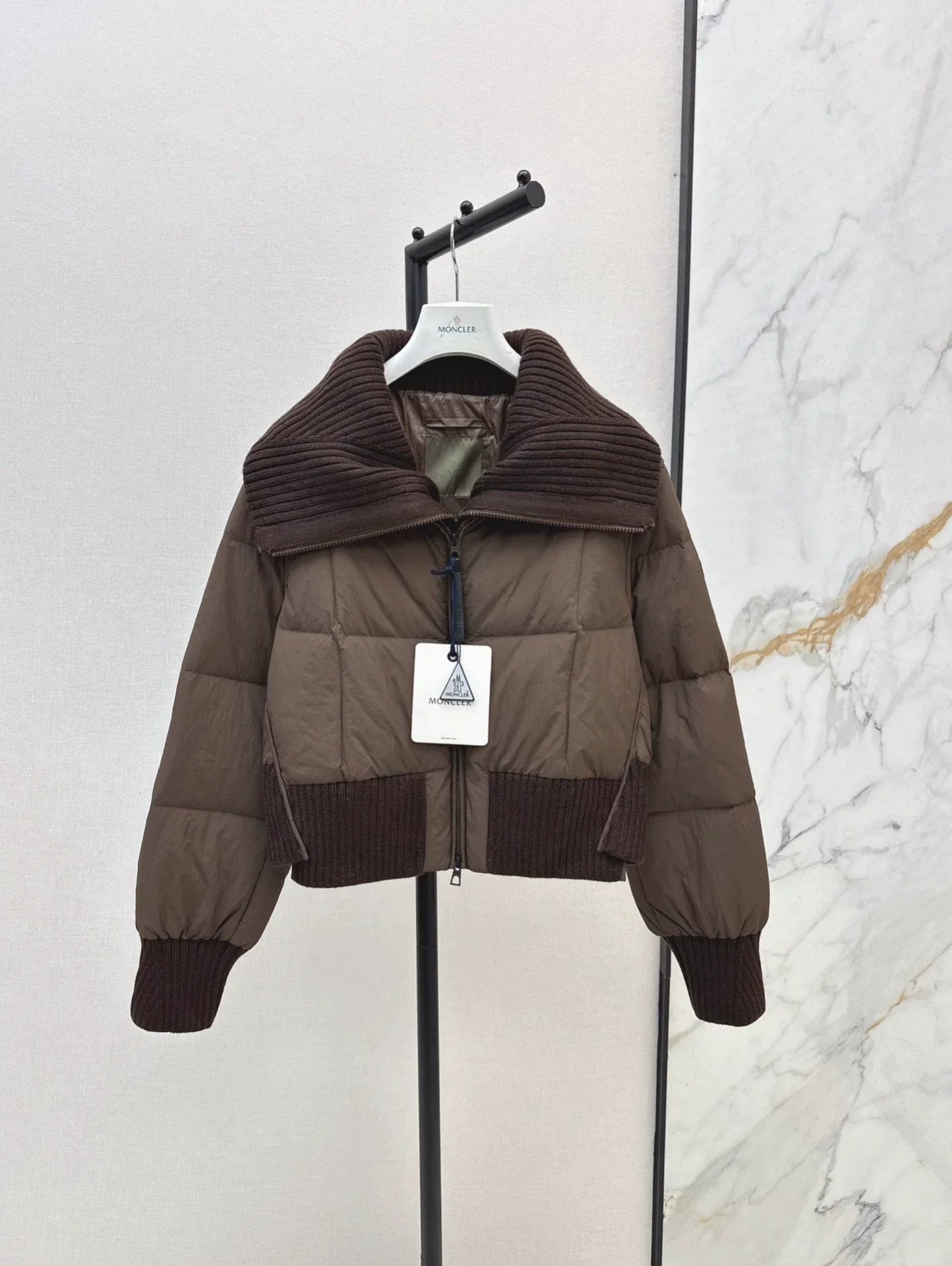 25 Knitted patchwork large collar jacket down jacket