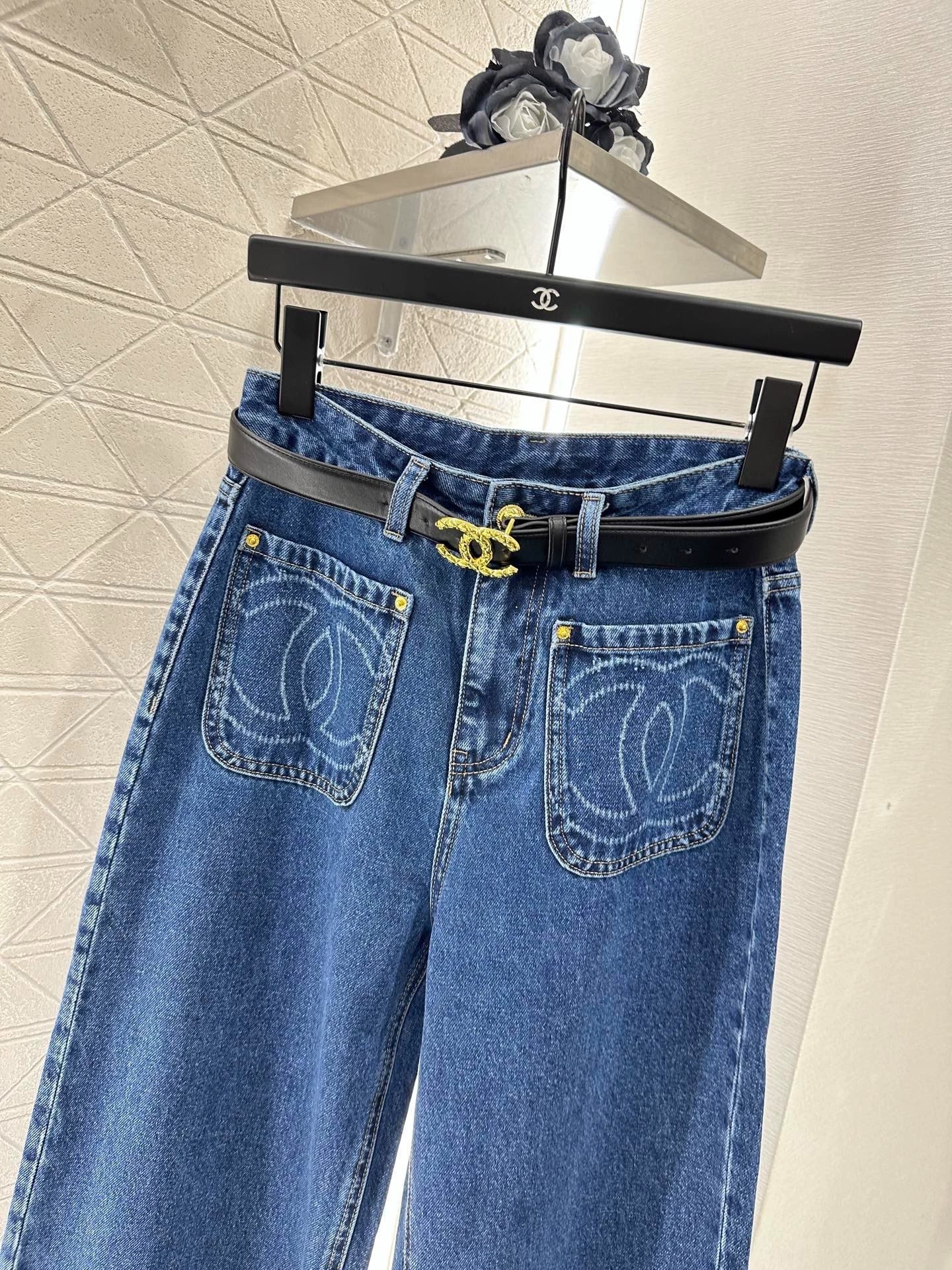 2025 Belt, straight leg denim pants